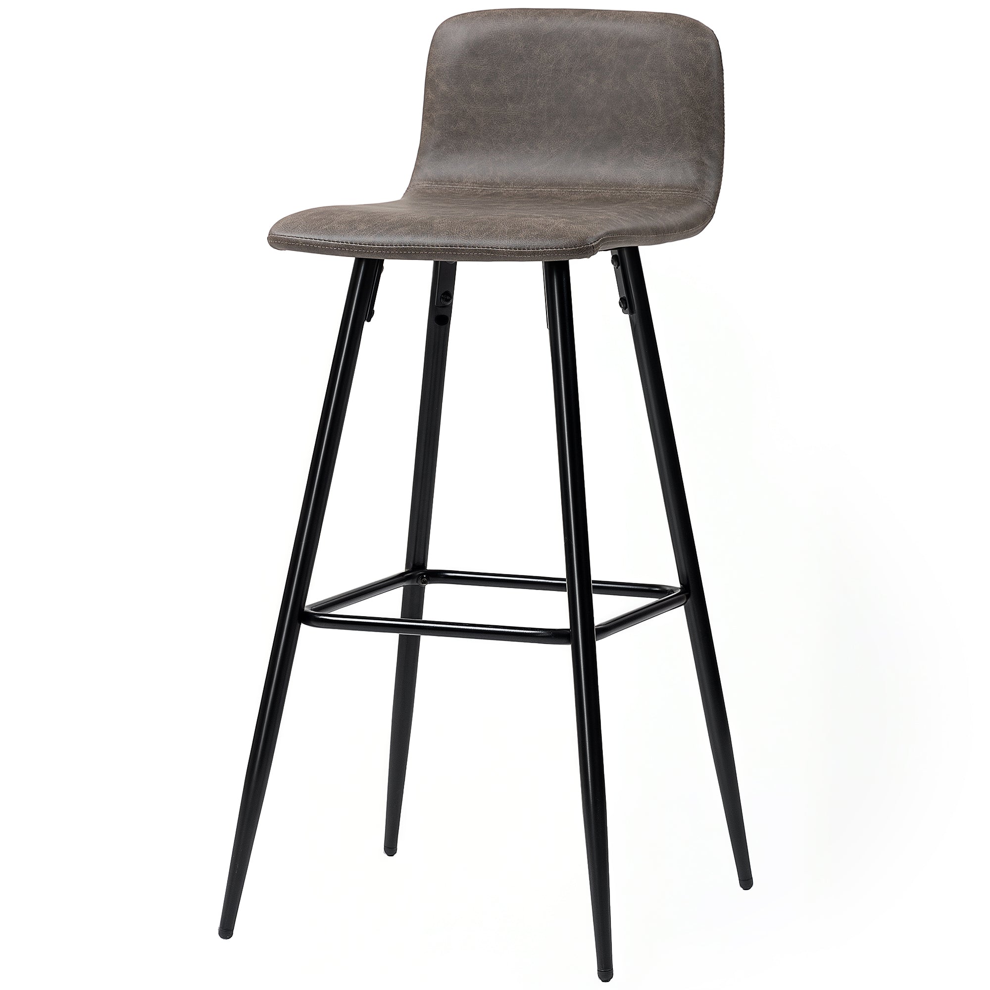 Set of 2 Bar Stools with Low Backrest, High Chairs with Footrest, PU Coating, and Steel Legs, for Living Room, Dining Room, and Bar, Dark Brown