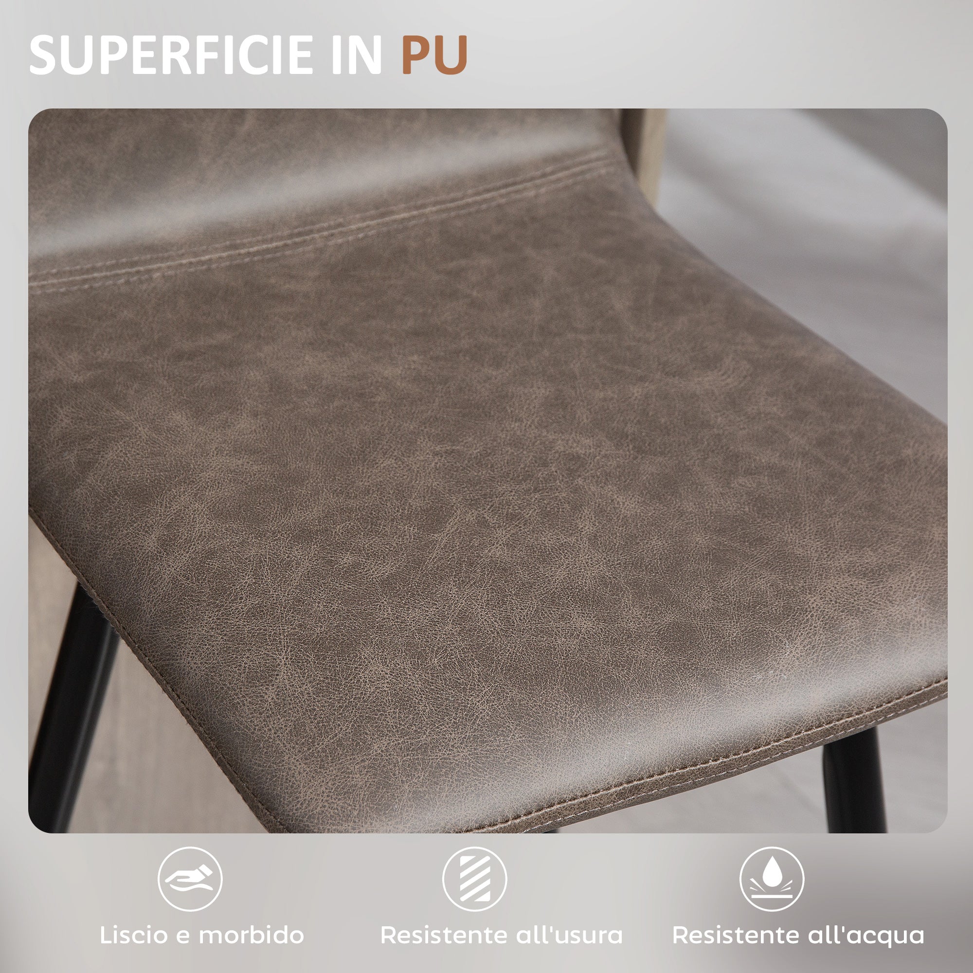 Set of 2 Bar Stools with Low Backrest, High Chairs with Footrest, PU Coating, and Steel Legs, for Living Room, Dining Room, and Bar, Dark Brown