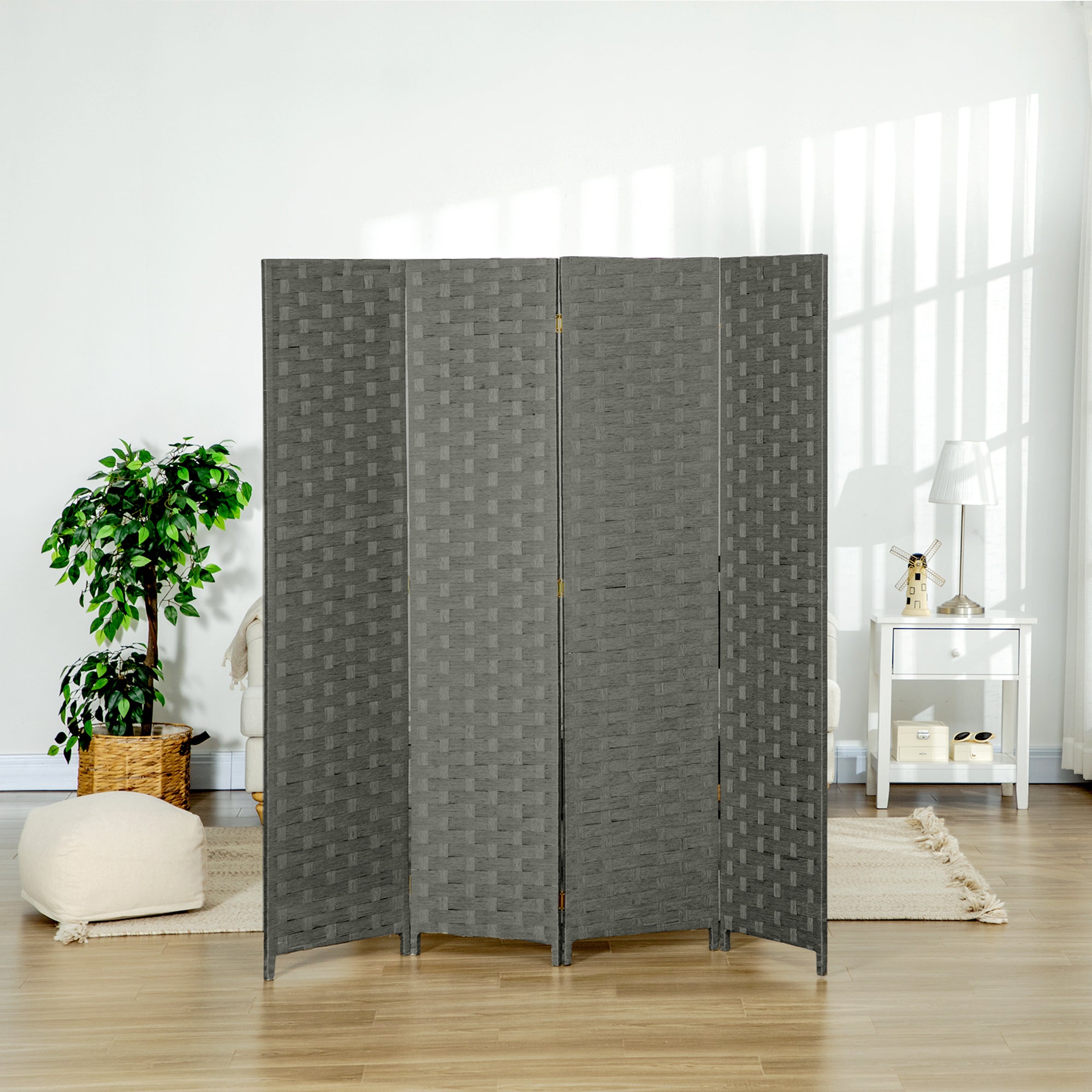 Indoor Wooden 4-Panel Room Divider Separator Screen, dimensions 159.5L x 169.5H x 1.6D cm