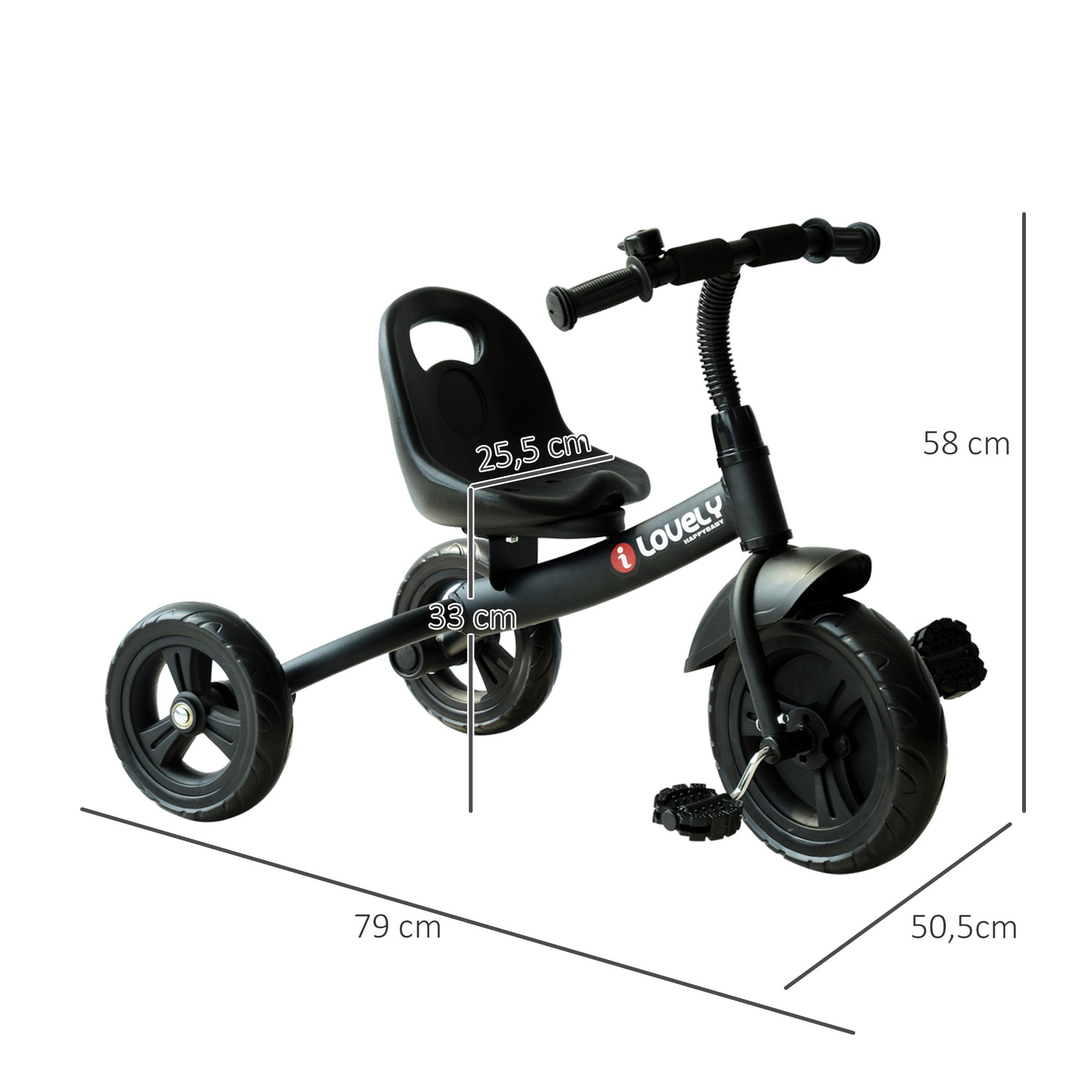 Kids Tricycle for Children 18 Months and Up with Bell Fenders Safety Wheel 79x50.5x58 cm Black