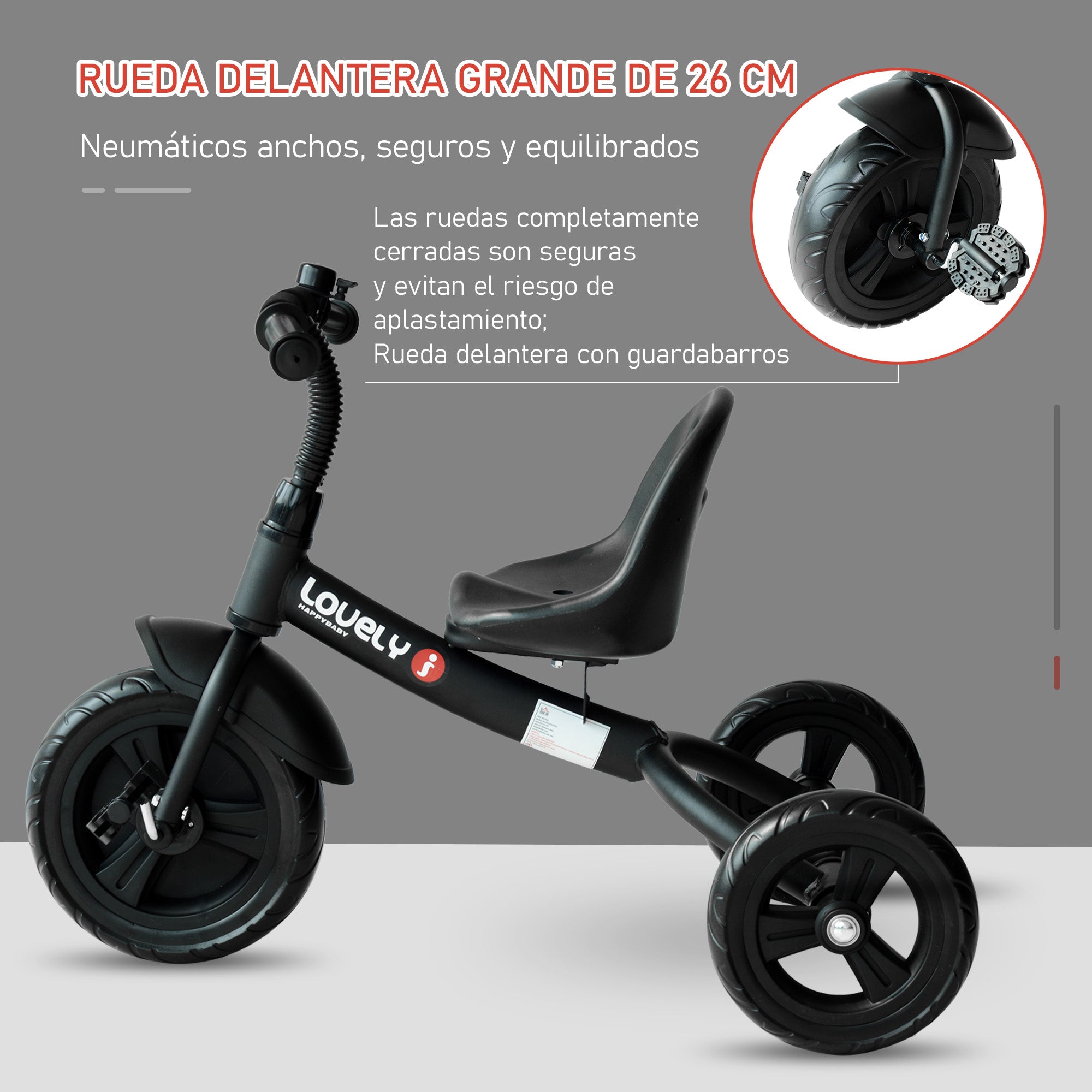 Kids Tricycle for Children 18 Months and Up with Bell Fenders Safety Wheel 79x50.5x58 cm Black