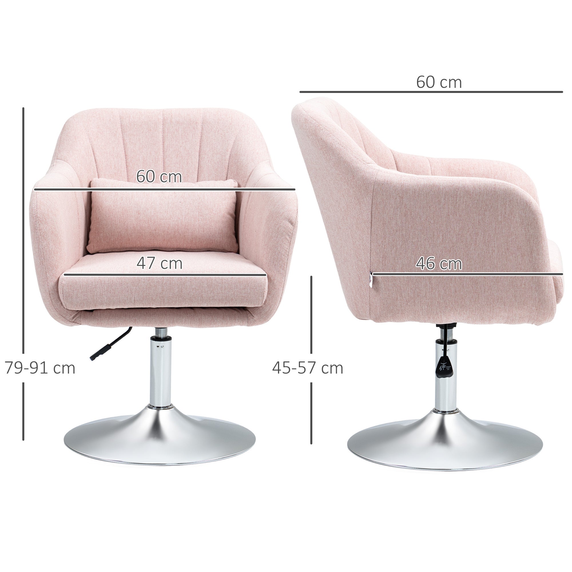 Lounge Chair Relax Bedroom Chair Comfortable - Lumbar Cushions Adjustable Height 360° Swivel Chrome Metal Base - Pink