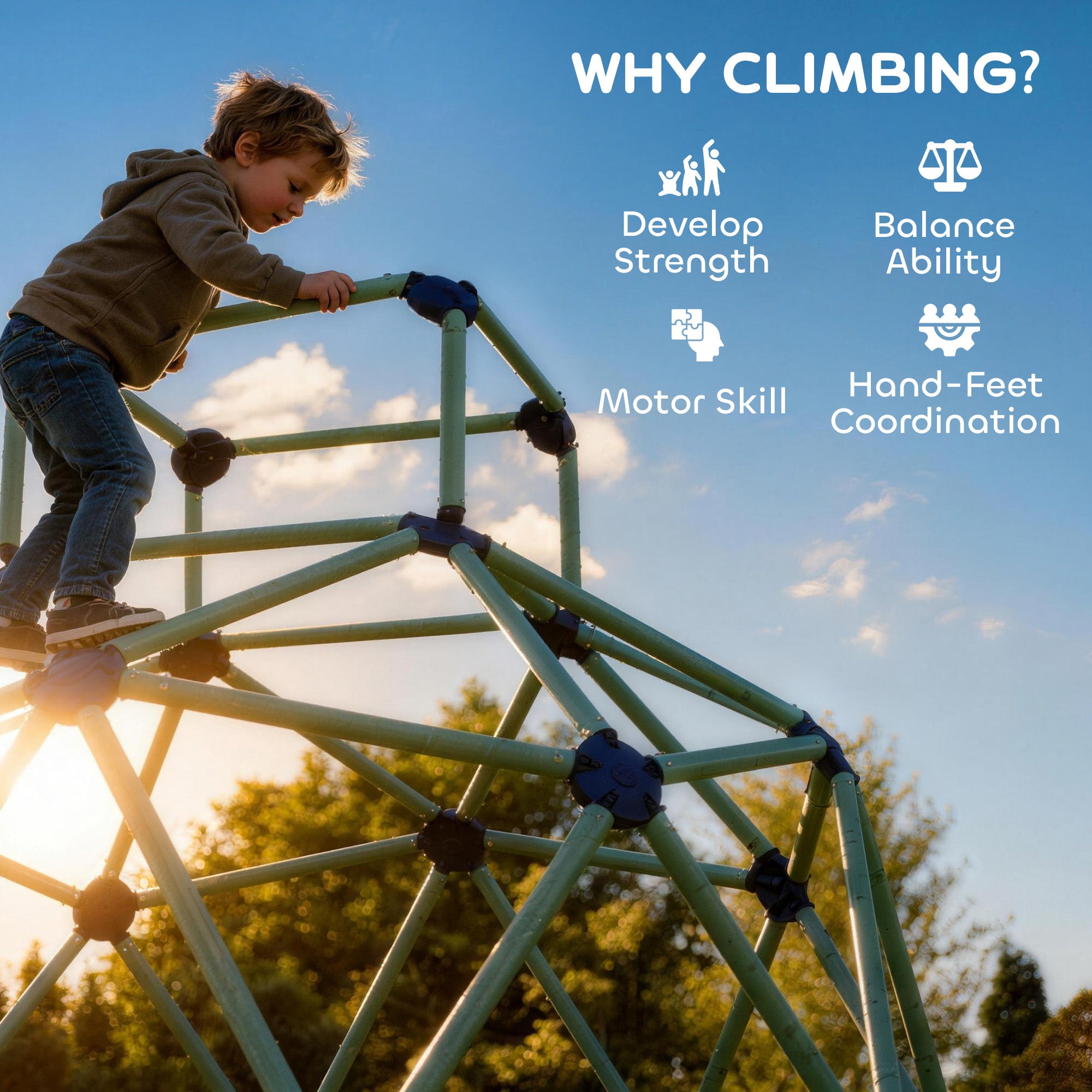 Climbing Dome Ø182.5 cm — UV-Resistant, Waterproof Outdoor Climbing Structure for Kids up to 90 kg, Ages 3–8, Plastic, Blue