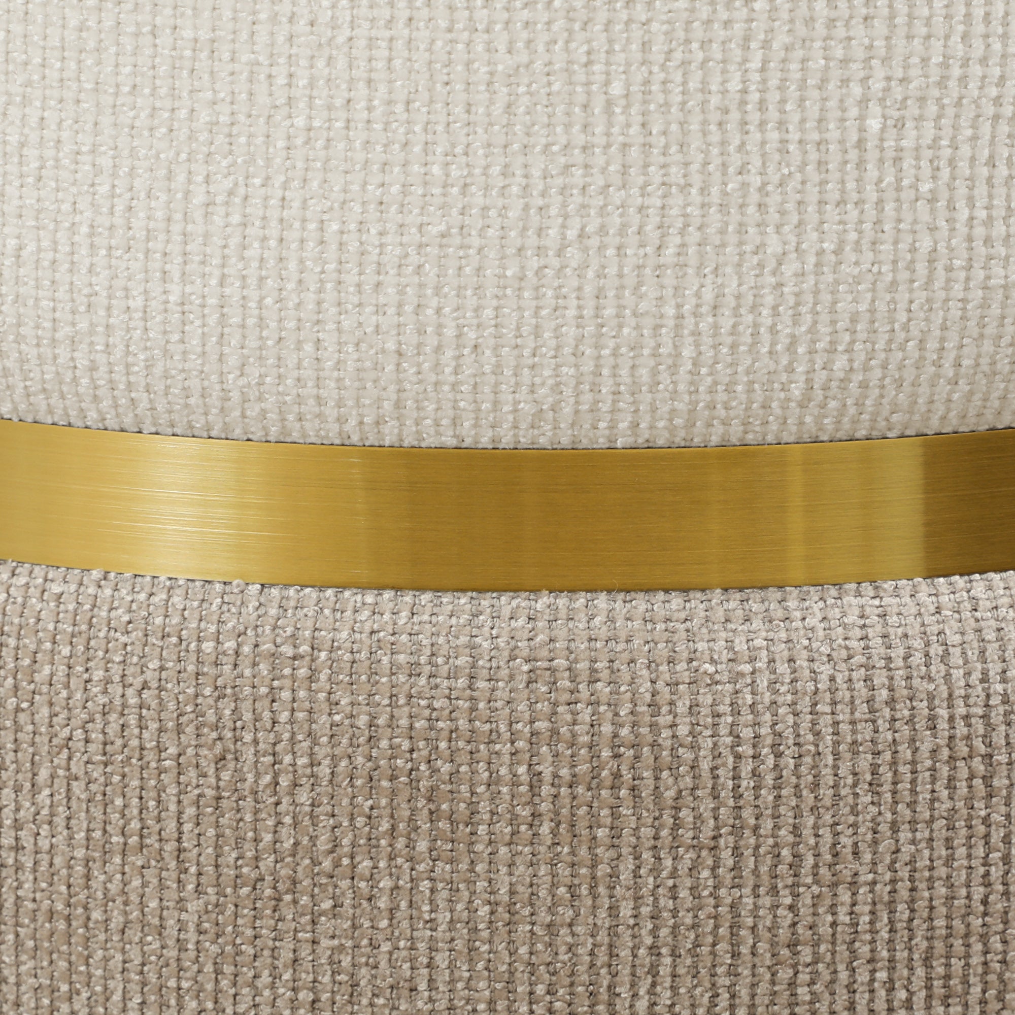 Storage Footstool Footstool with Lid, Metal Ring, Two-Tone Design Round Footstool Upholstered Stool, Chenille 36 x 36 x 44 cm Cream White