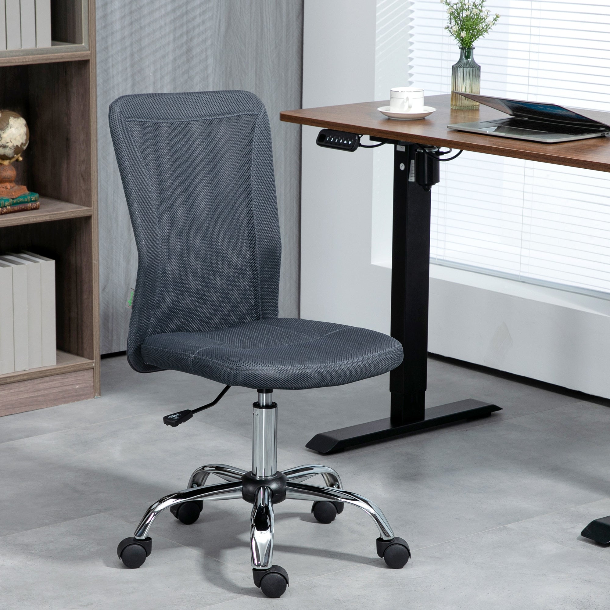 Ergonomic Office Chair Adjustable Height Manager Chair Chrome Base 360° Swivel Mesh Fabric Cover Dark Grey