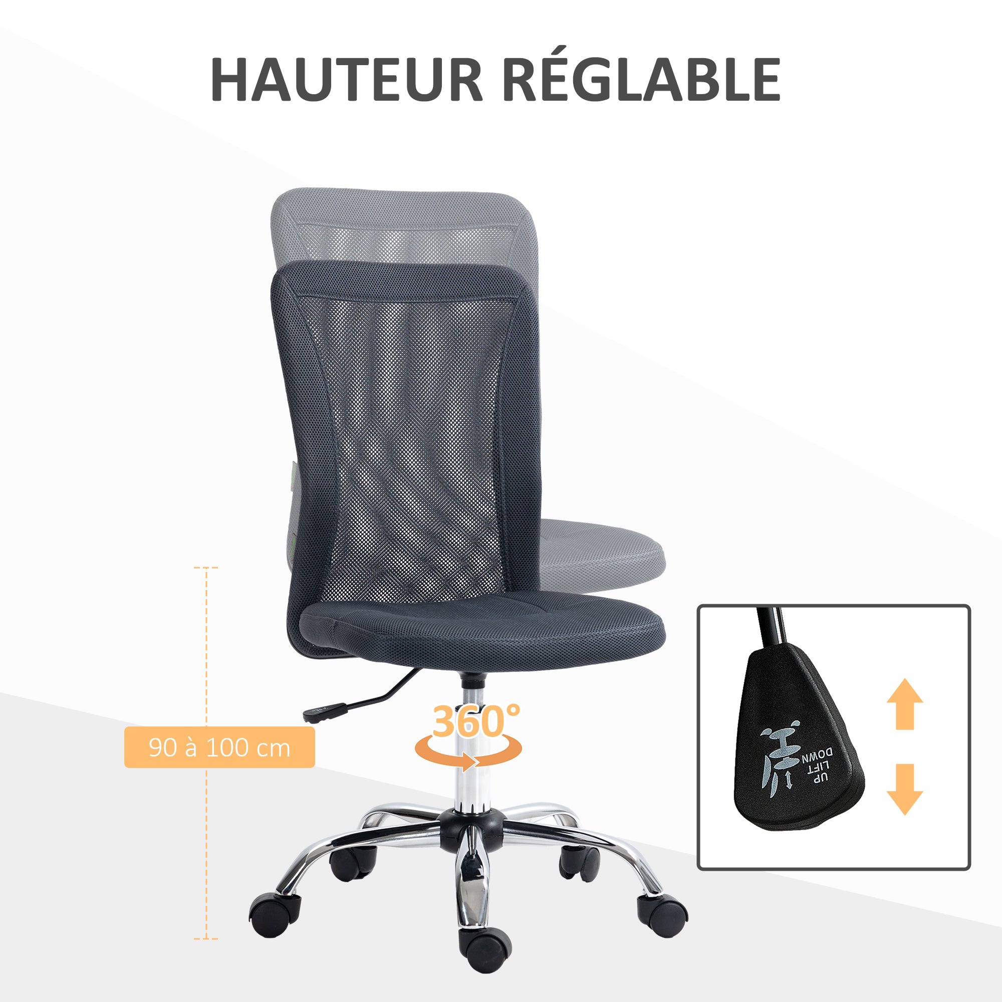Ergonomic Office Chair Adjustable Height Manager Chair Chrome Base 360° Swivel Mesh Fabric Cover Dark Grey