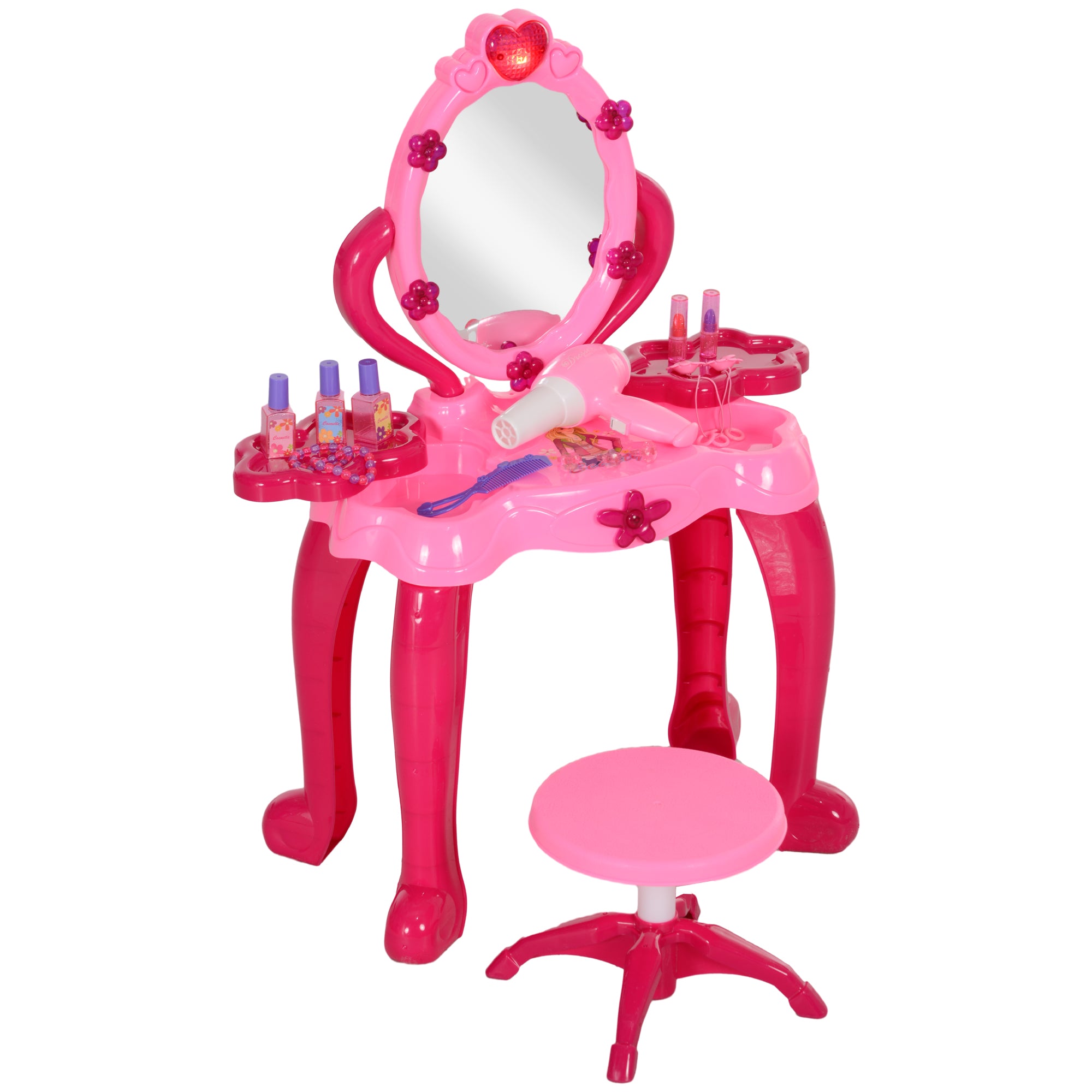 Children's Vanity Set for Ages 3-6 includes Vanity Table and Stool with Light, Music, Hair Dryer, Rose