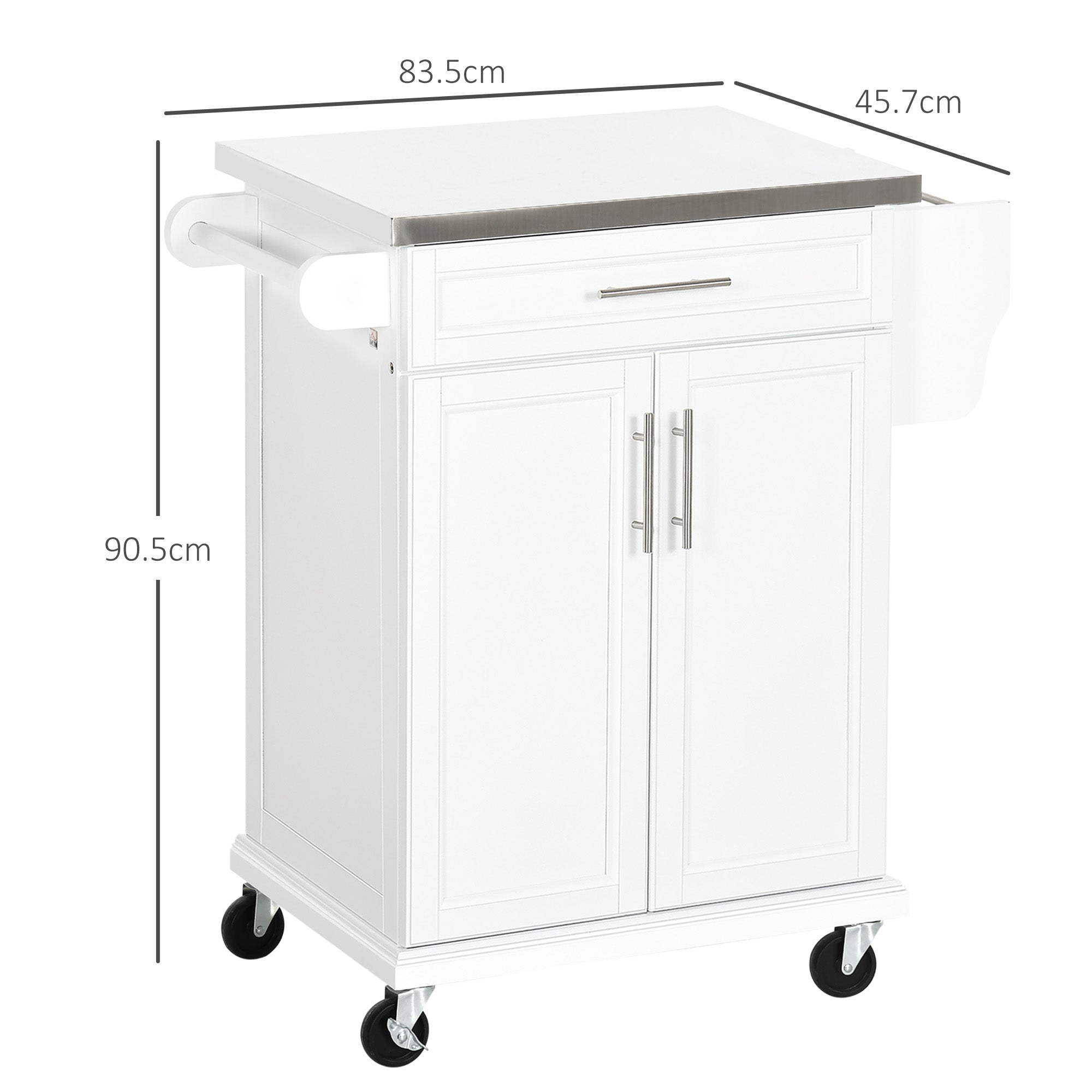 Kitchen Island Modern Kitchen Sideboard with 4 Wheels 1 Drawer 1 Towel Rack 1 Spice Rack and Adjustable Shelf 83.5x45.7x90.5 cm White