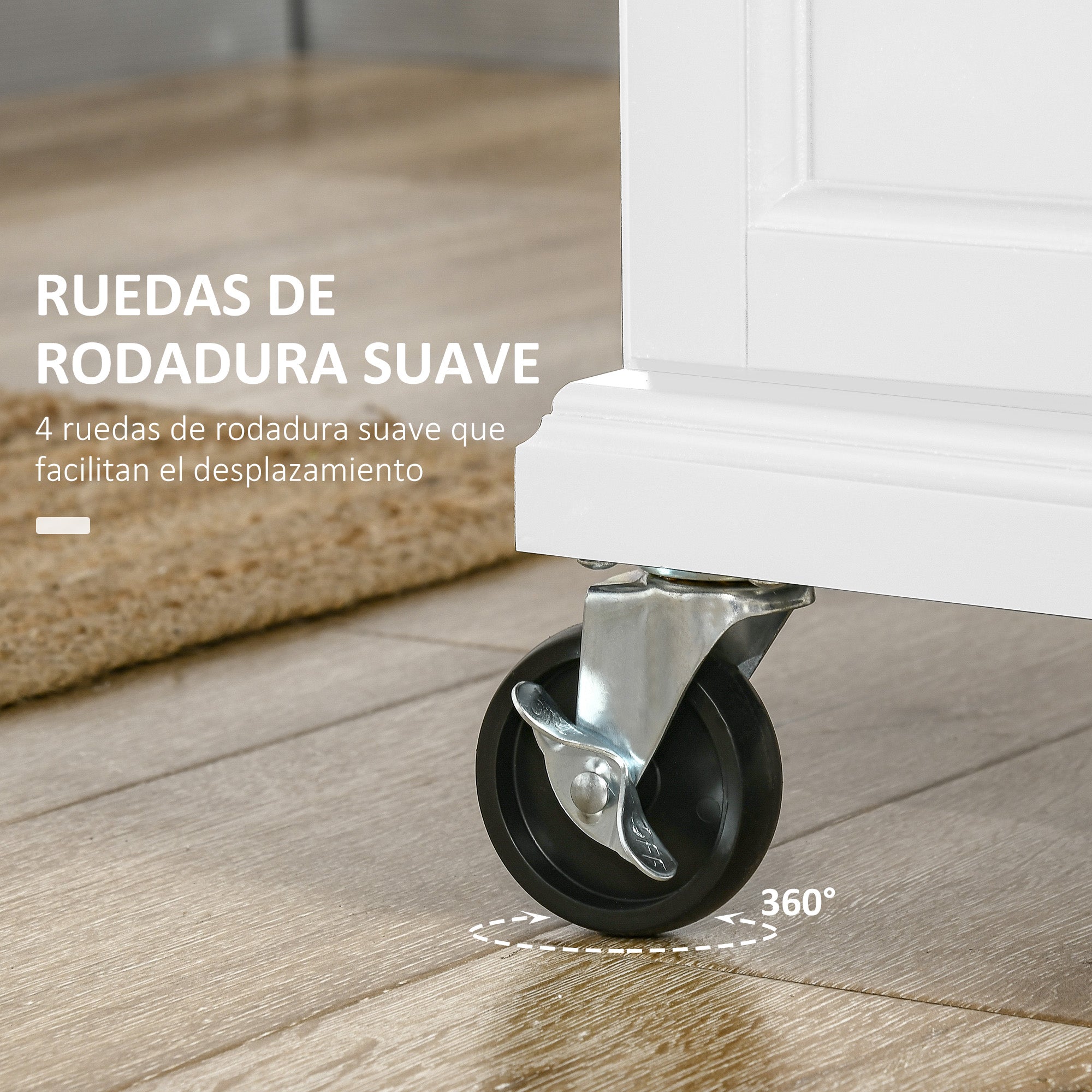 Kitchen Island Modern Kitchen Sideboard with 4 Wheels 1 Drawer 1 Towel Rack 1 Spice Rack and Adjustable Shelf 83.5x45.7x90.5 cm White