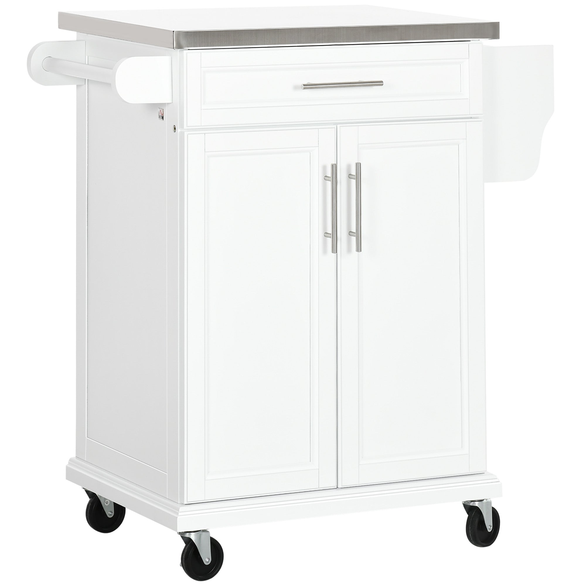 Kitchen Island Modern Kitchen Sideboard with 4 Wheels 1 Drawer 1 Towel Rack 1 Spice Rack and Adjustable Shelf 83.5x45.7x90.5 cm White