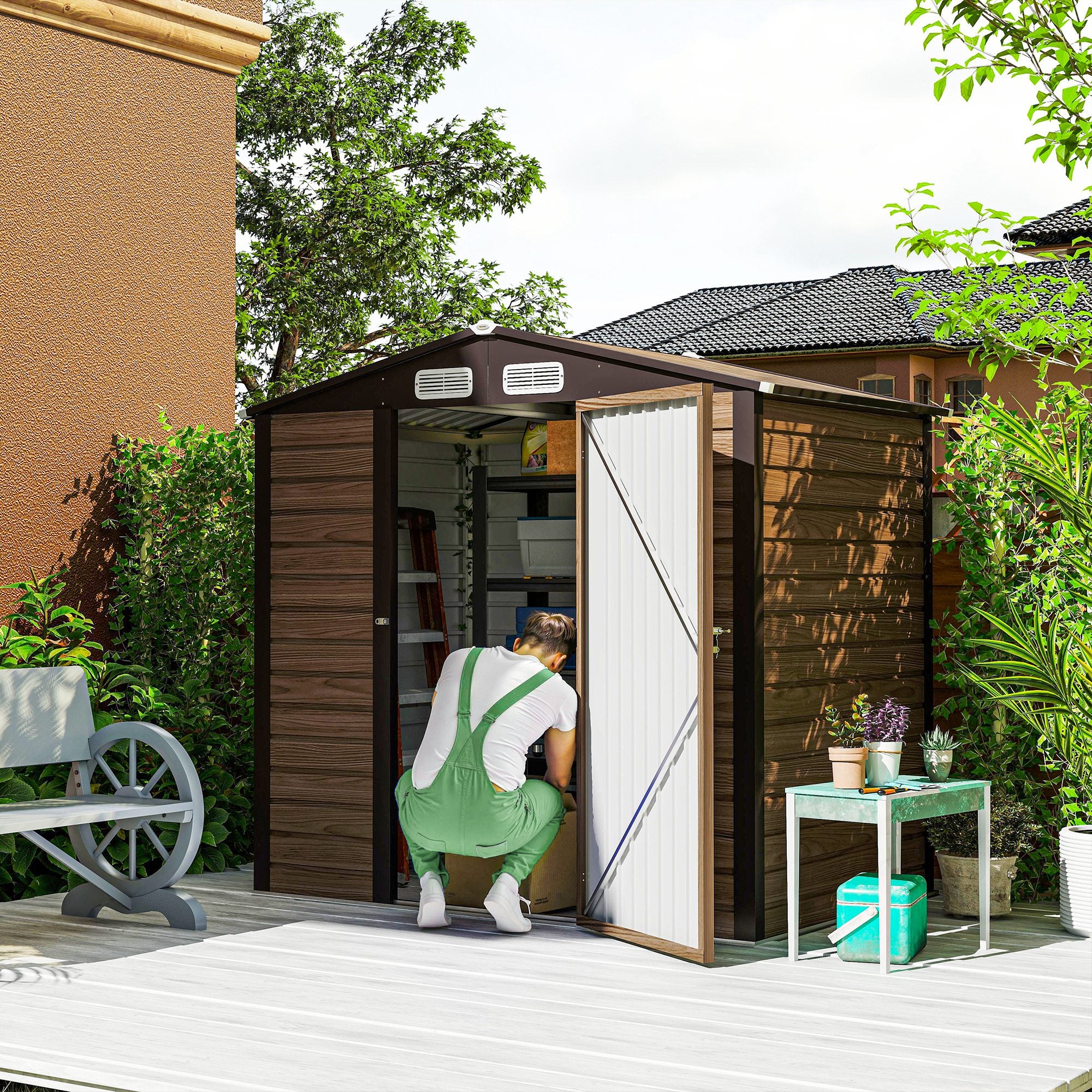 Garden Shed 190x131x188 cm Outdoor Tool House with 2 Ventilation Windows and Door for Patio Terrace Balcony Oak