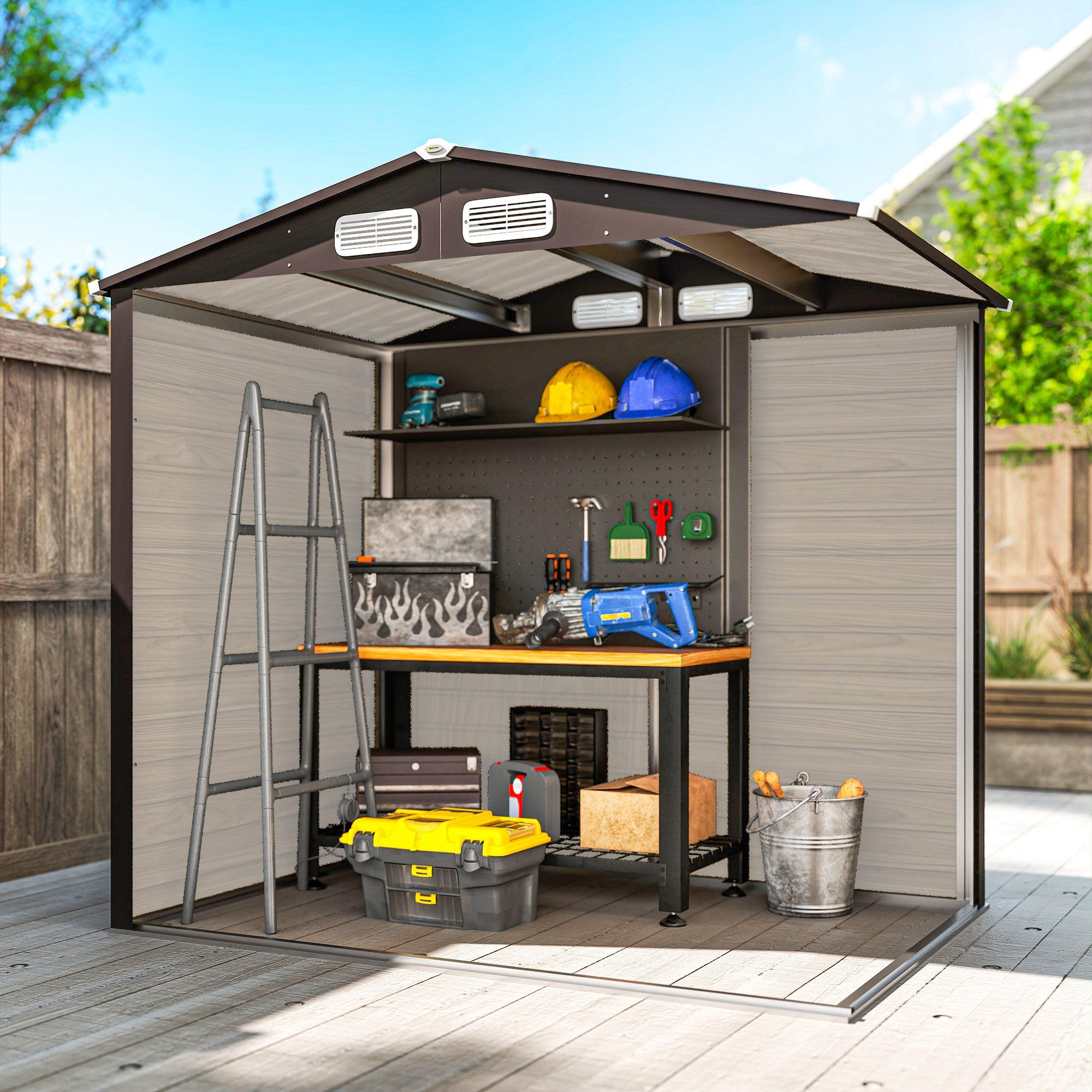 Garden Shed 190x131x188 cm Outdoor Tool House with 2 Ventilation Windows and Door for Patio Terrace Balcony Oak