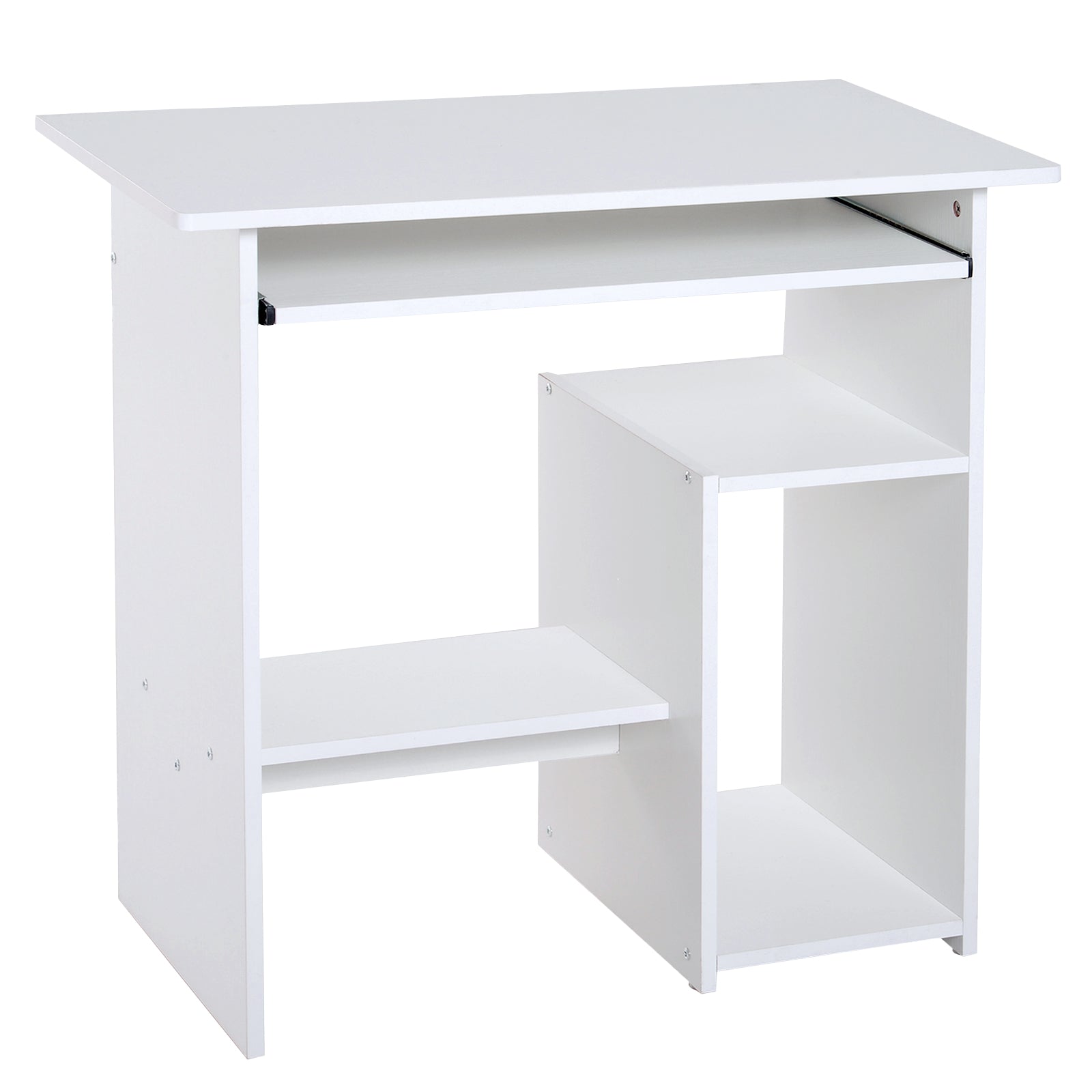 Space Saving Desk for Home and Office, Modern Computer Desk, CPU Holder, Wooden Keyboard Shelf, 80x45x75cm, White