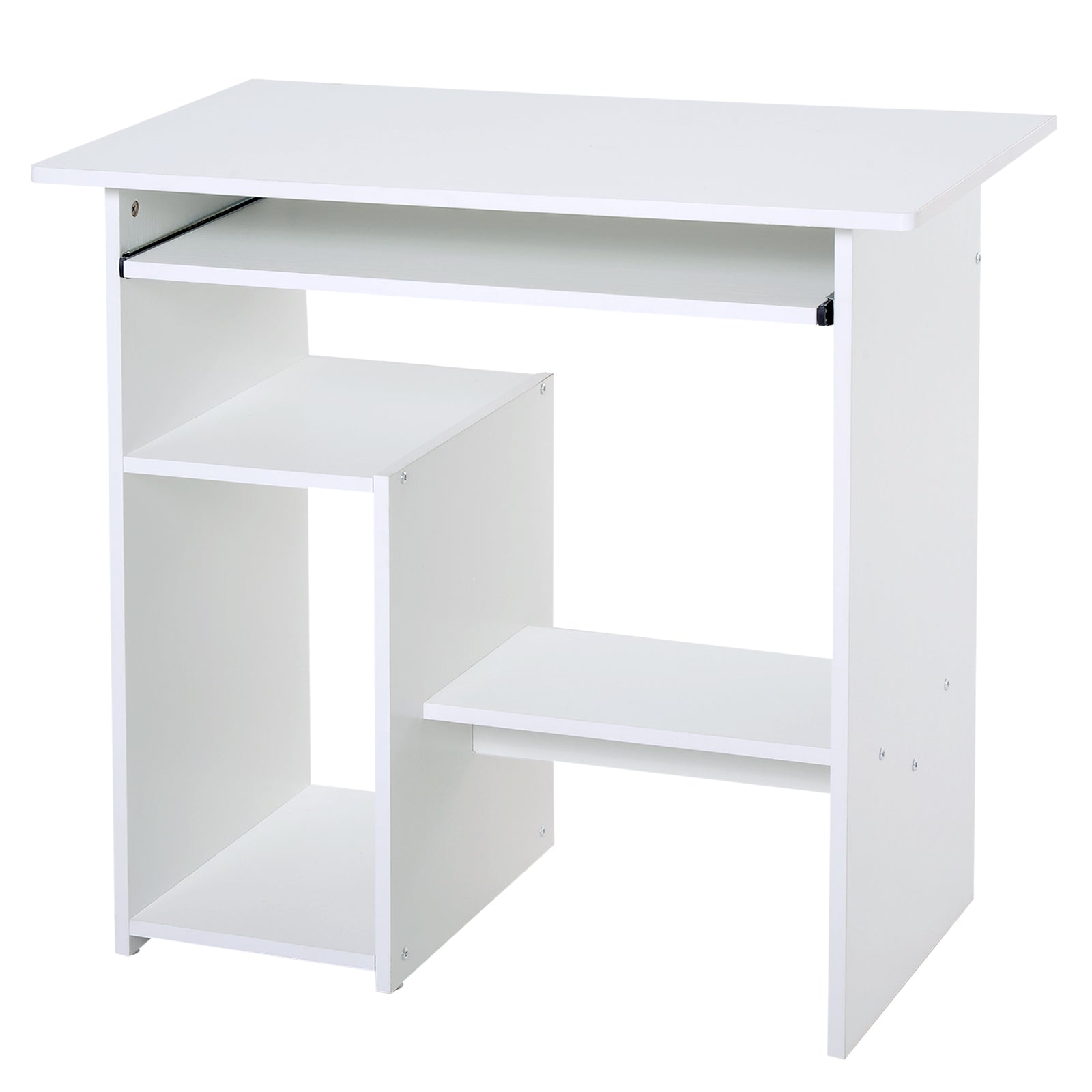 Space Saving Desk for Home and Office, Modern Computer Desk, CPU Holder, Wooden Keyboard Shelf, 80x45x75cm, White