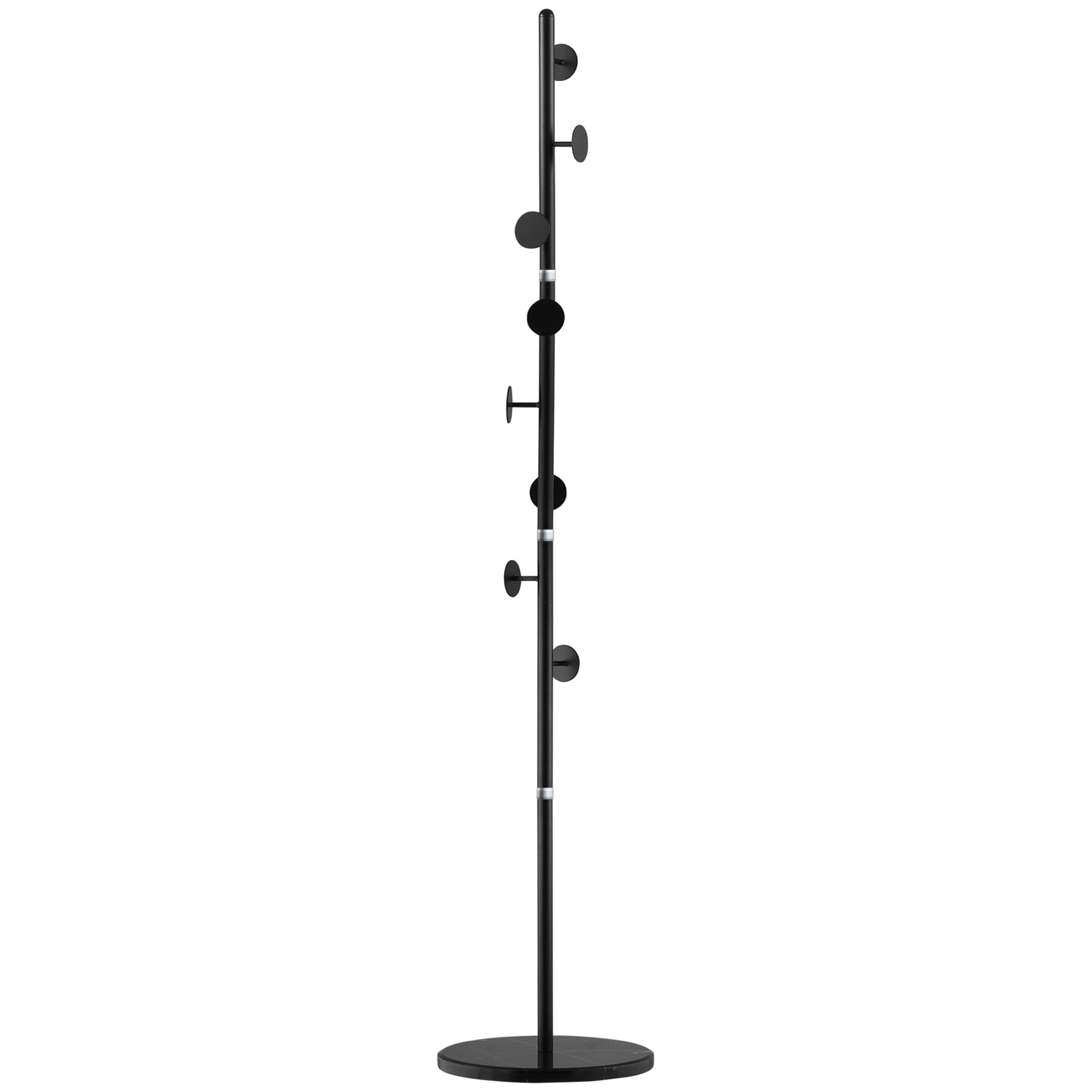 Coat Rack Stand with 8 Hooks and Round Base, Freestanding Coat Rack in Steel and Marble, 35x35x170 cm, Black