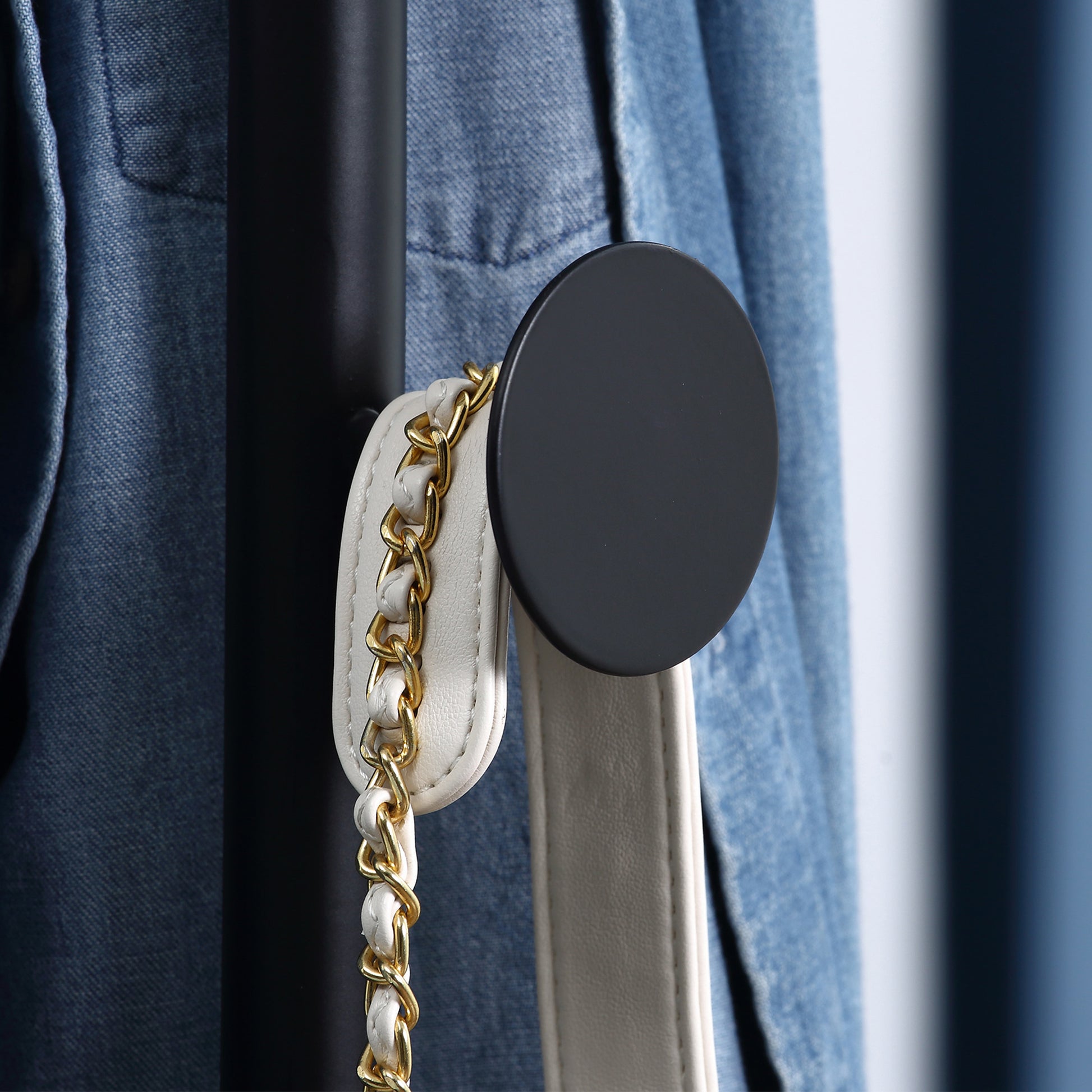 Coat Rack Stand with 8 Hooks and Round Base, Freestanding Coat Rack in Steel and Marble, 35x35x170 cm, Black