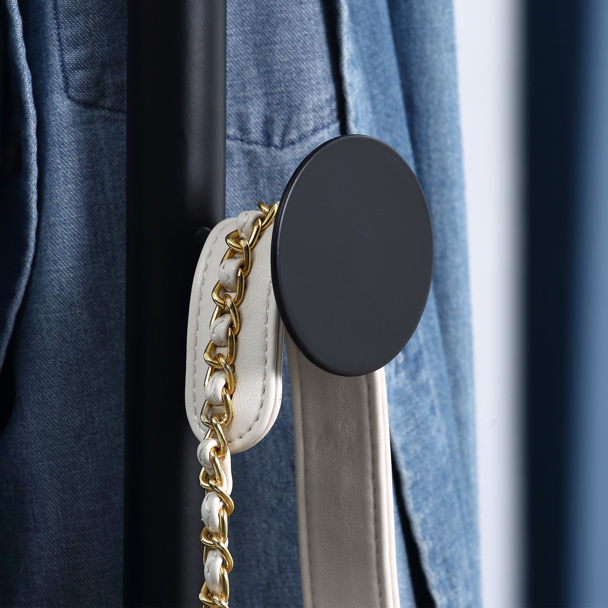 Coat Rack Stand with 8 Hooks and Round Base, Freestanding Coat Rack in Steel and Marble, 35x35x170 cm, Black