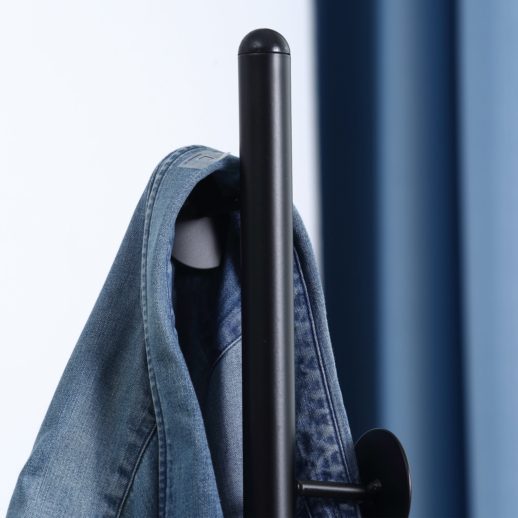 Coat Rack Stand with 8 Hooks and Round Base, Freestanding Coat Rack in Steel and Marble, 35x35x170 cm, Black