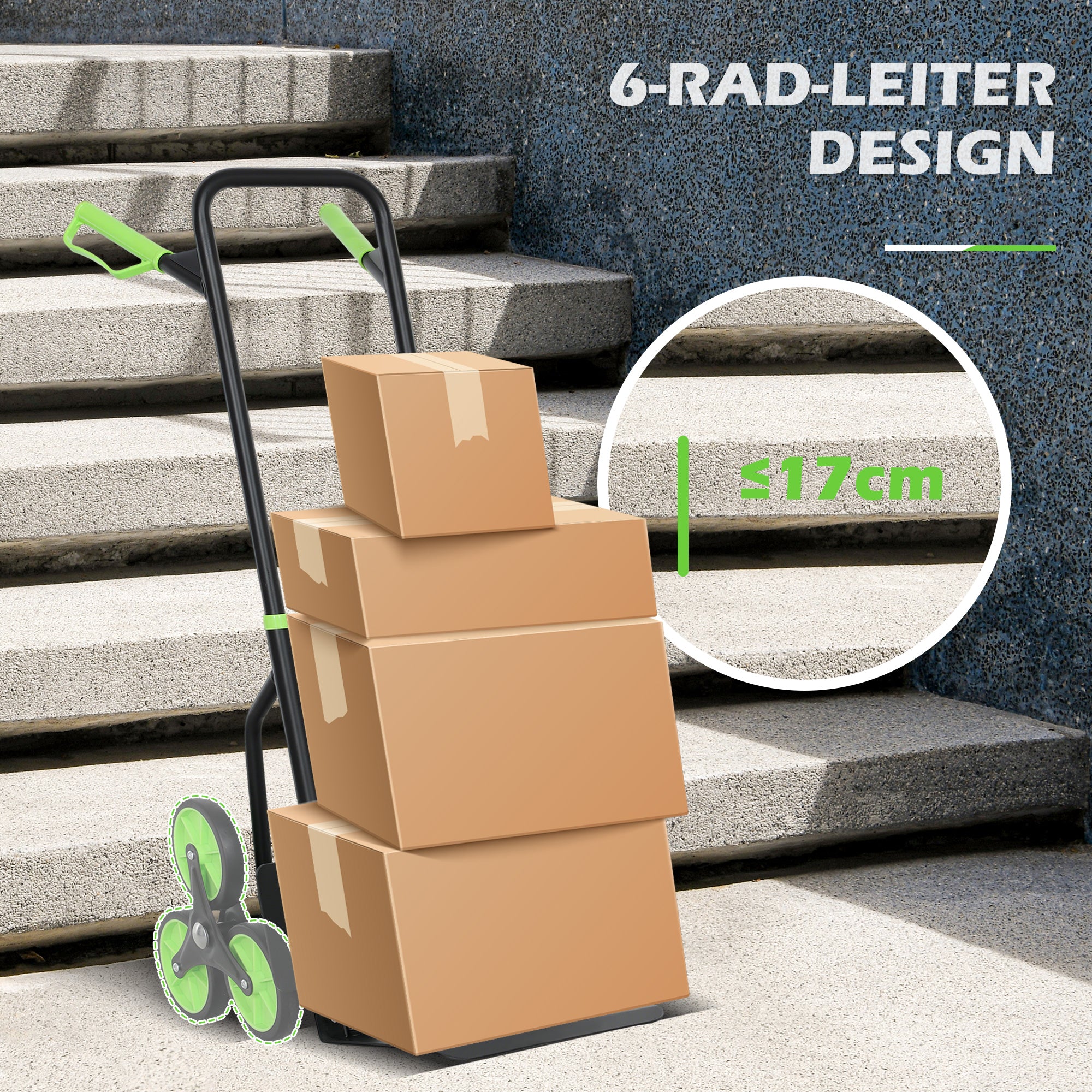 Folding Stair-Climber Hand Truck with Steel Frame, Max 120 kg (106.5 cm) – Moving Dolly for Home, Workshop, Storage, Green