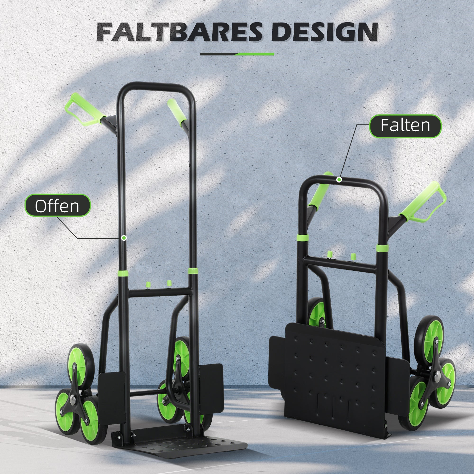 Folding Stair-Climber Hand Truck with Steel Frame, Max 120 kg (106.5 cm) – Moving Dolly for Home, Workshop, Storage, Green
