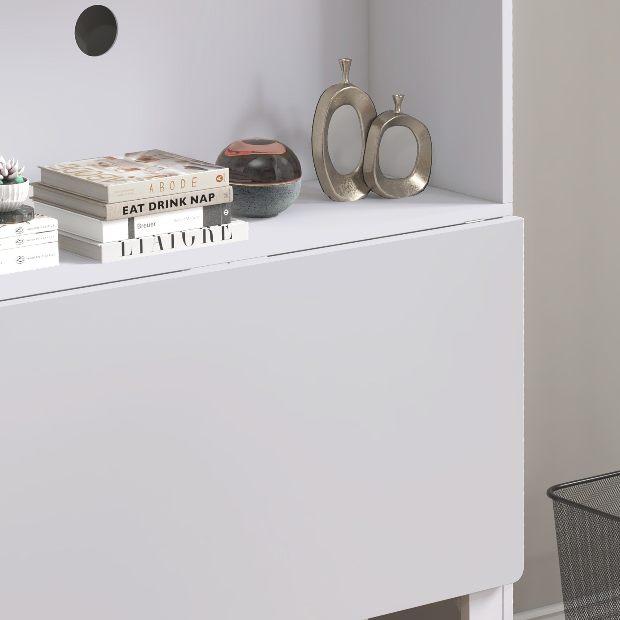 Computer Desk with Storage Shelves Folding Workstation with Drop Leaf and 2 Wheels for Bedroom Living Room and Home 80 x 69 x 153 cm White