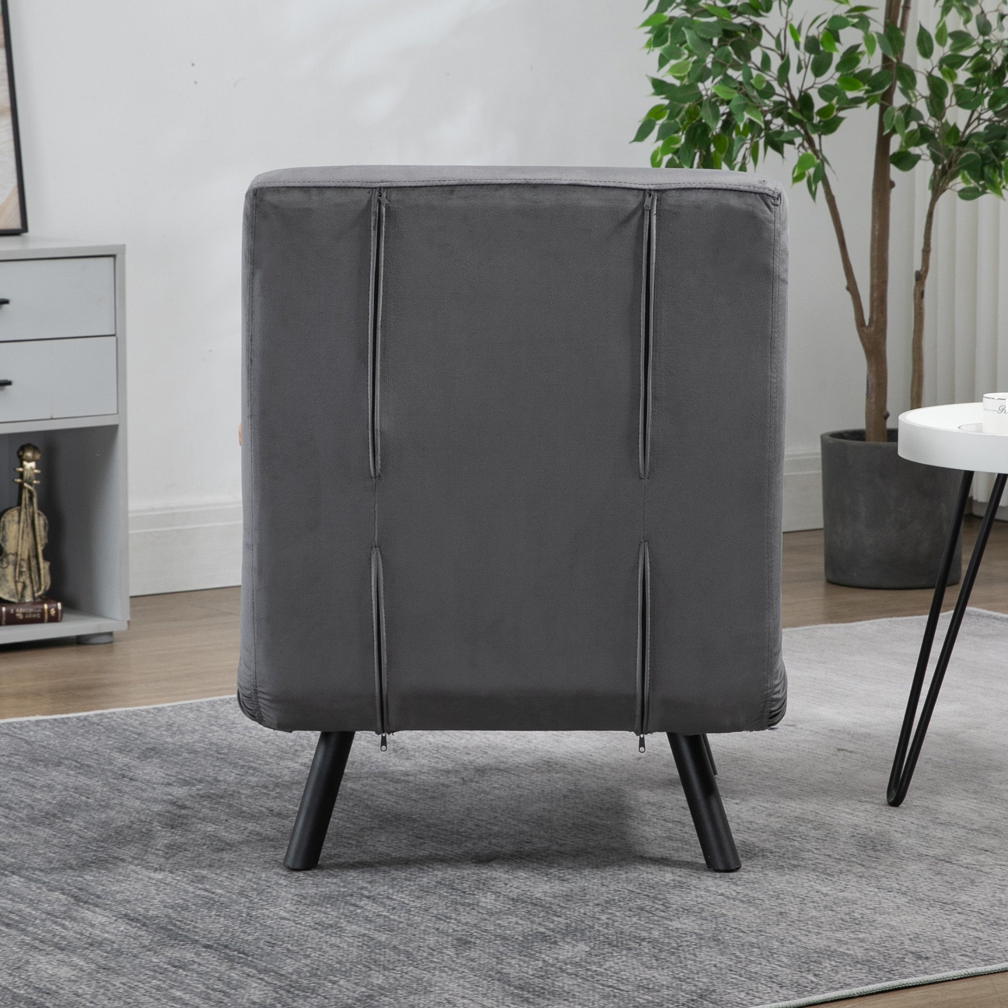 Sleeper Sofa, Folding Bed with Bed Function, Relax Chair with Back Pillow, Upholstered Sofa with Adjustable Backrest, Velvet Look, 63 x 73 x 81 cm, Dark Gray