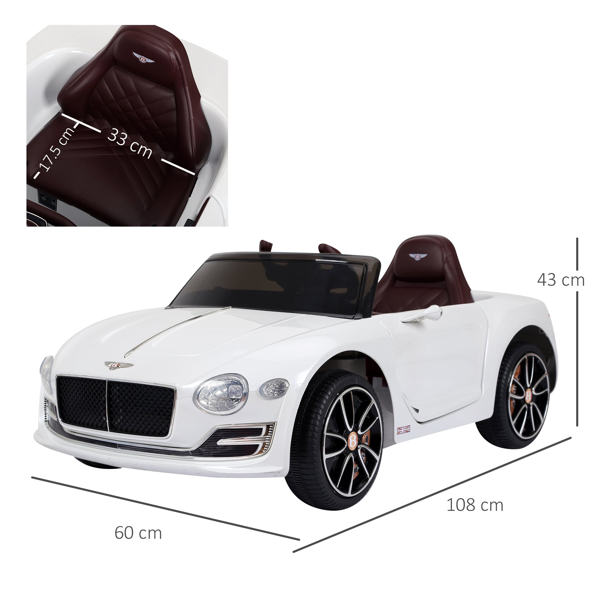 Kid's Car Bentley GT Licensed Children's Electric Car with Remote Control 2 x 390 Motors Kids White 108 x 60 x 43 cm