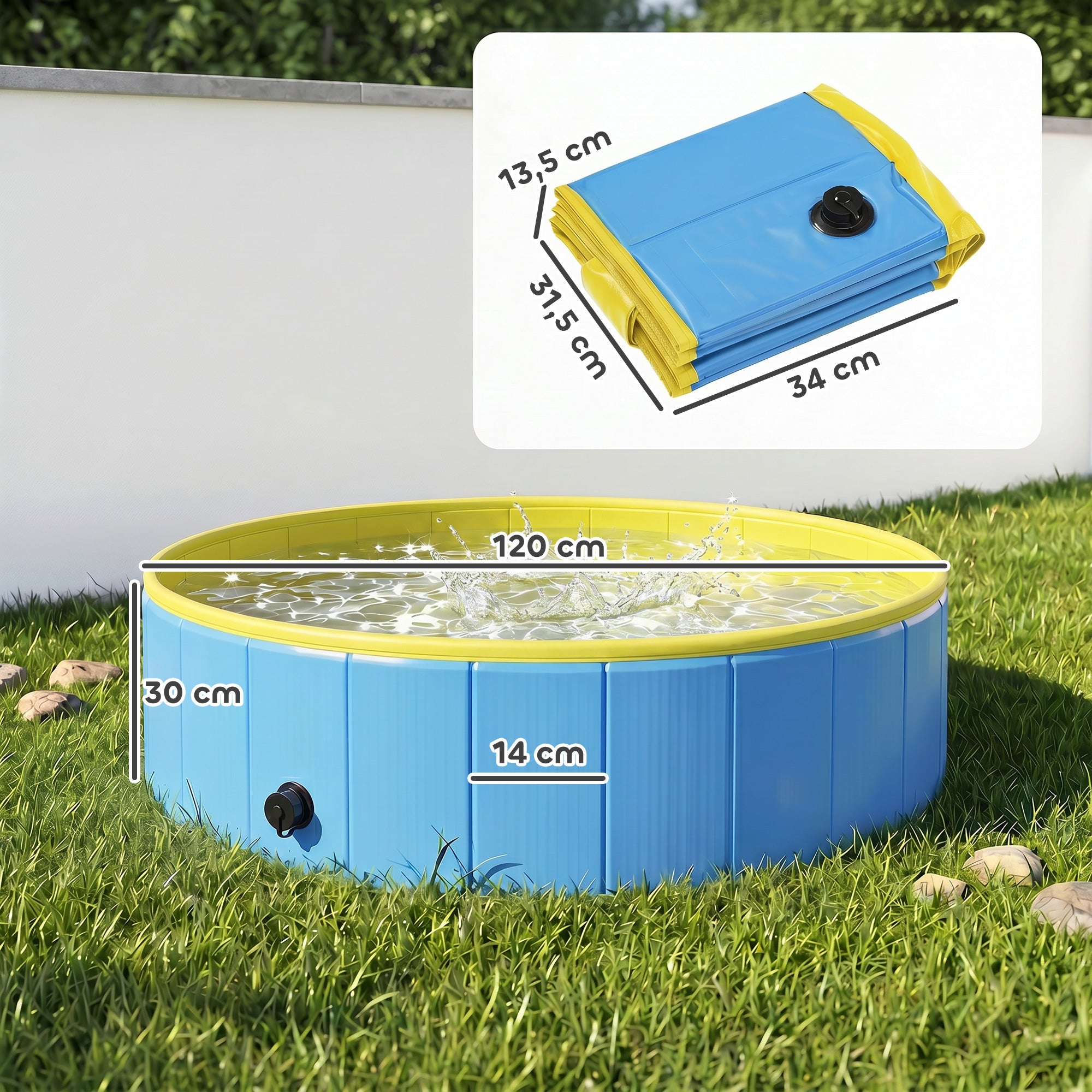 Foldable Dog Pool for Medium & Large Dogs, 120 x 30 cm (47 x 12 in) – Non-Slip Portable Pet Paddling Pool – Blue