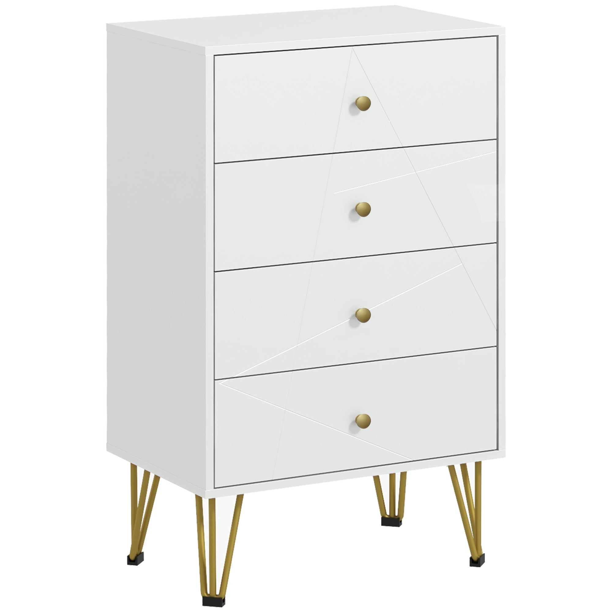 Modern Bedroom Dresser Wooden Dresser with 4 Drawers and Metal Legs Storage Chest for Living Room Office 60x40x100 cm White