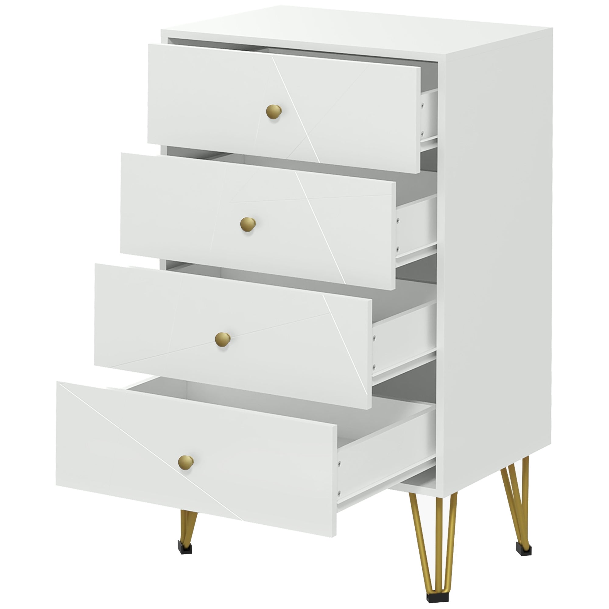 Modern Bedroom Dresser Wooden Dresser with 4 Drawers and Metal Legs Storage Chest for Living Room Office 60x40x100 cm White