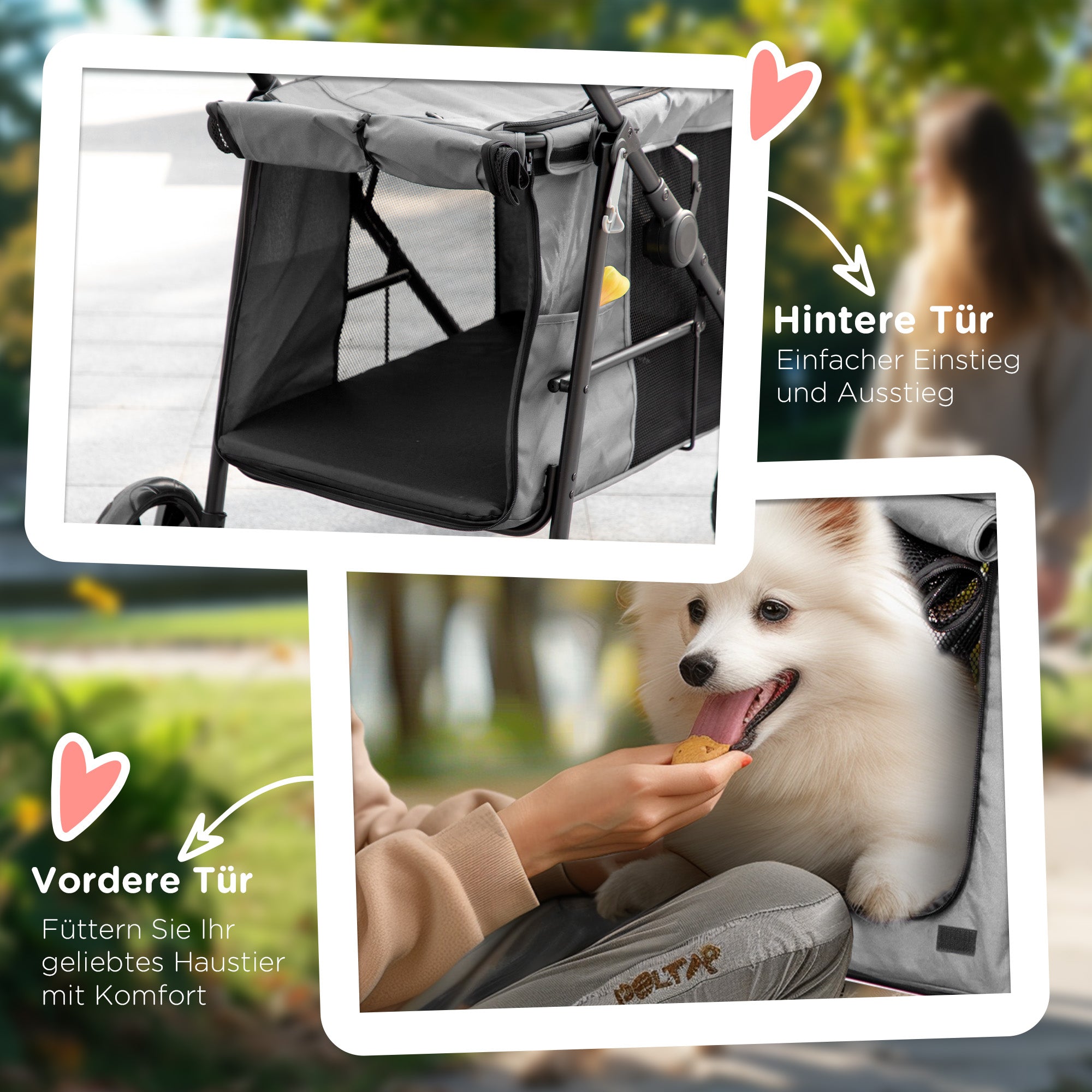 Dog Stroller, Foldable Dog Buggy, Dog Trolley with Cushion, Cat Buggy up to 20 kg, Cat Carriage for Small and Medium-Sized Dogs with Side Pockets, Mesh Window, Oxford Fabric, Gray