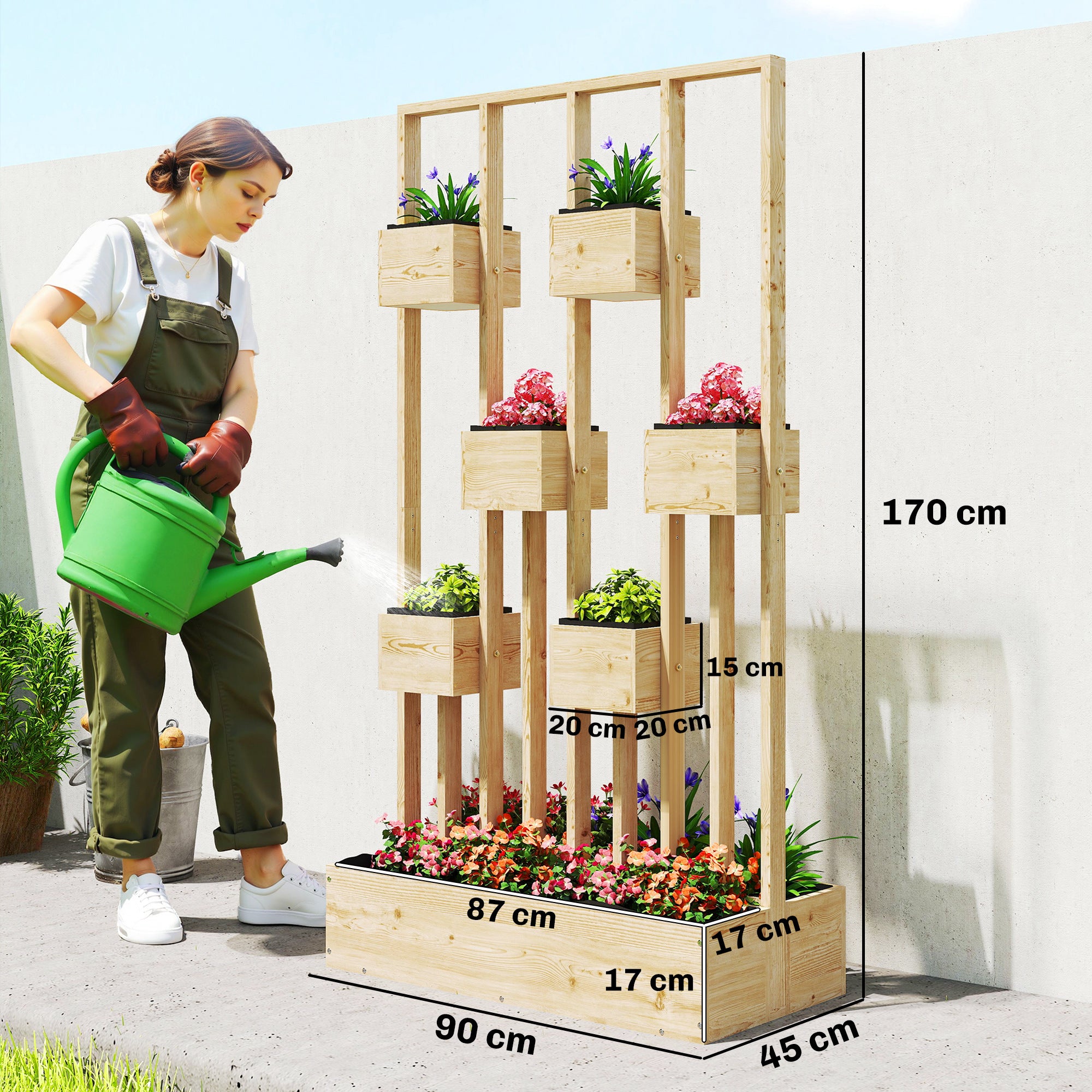 Wooden Raised Planter with Trellis, 35.4 x 17.7 x 66.9 in — Planter Box for Climbing Plants, Balcony & Patio