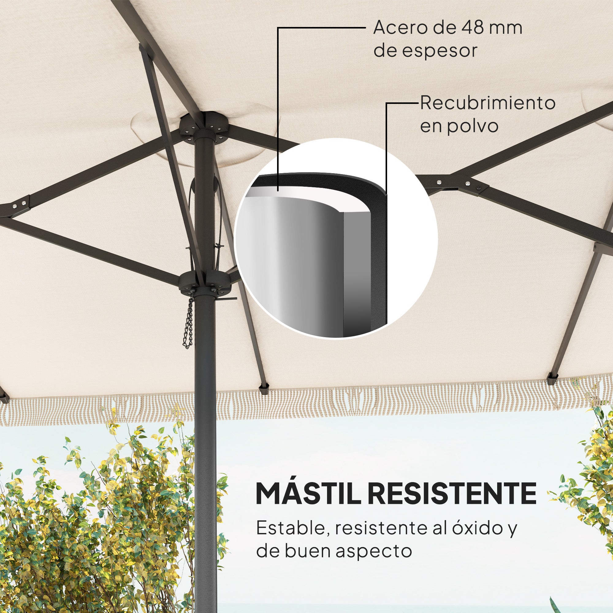 Double Umbrella 4.5x2.65 m Patio Umbrella with Manual Crank Water-Resistant and UV30+ Protection Large Umbrella for Patio Beach Pool Cream