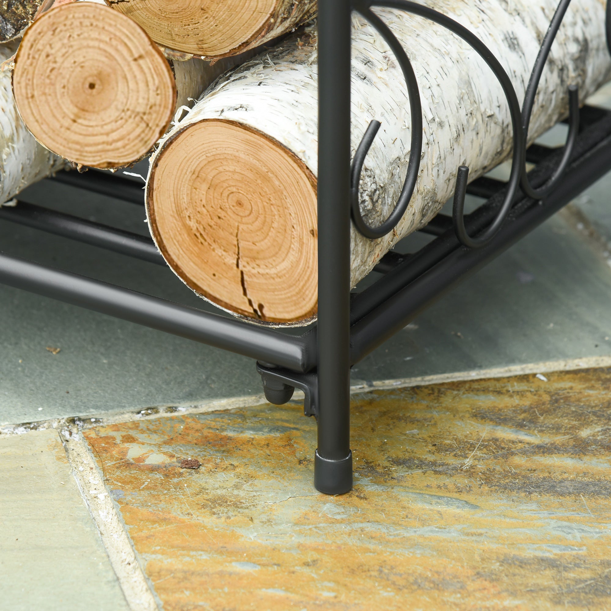 Indoor and Outdoor Metal Log Holder with Raised Base for 50kg of Logs, 39.5x31.5x39.5cm, Black