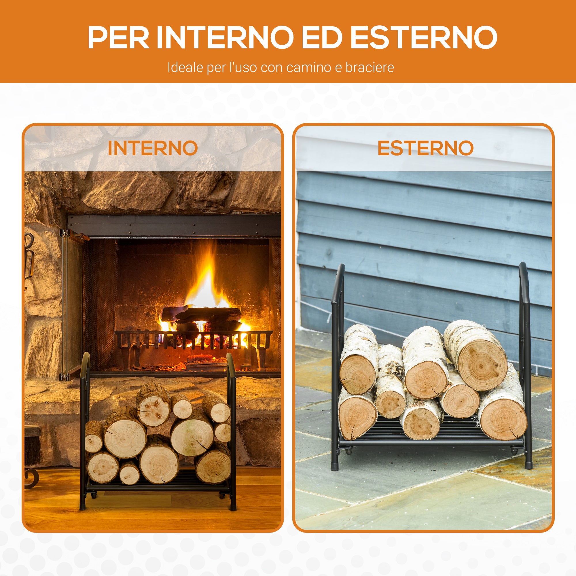 Indoor and Outdoor Metal Log Holder with Raised Base for 50kg of Logs, 39.5x31.5x39.5cm, Black