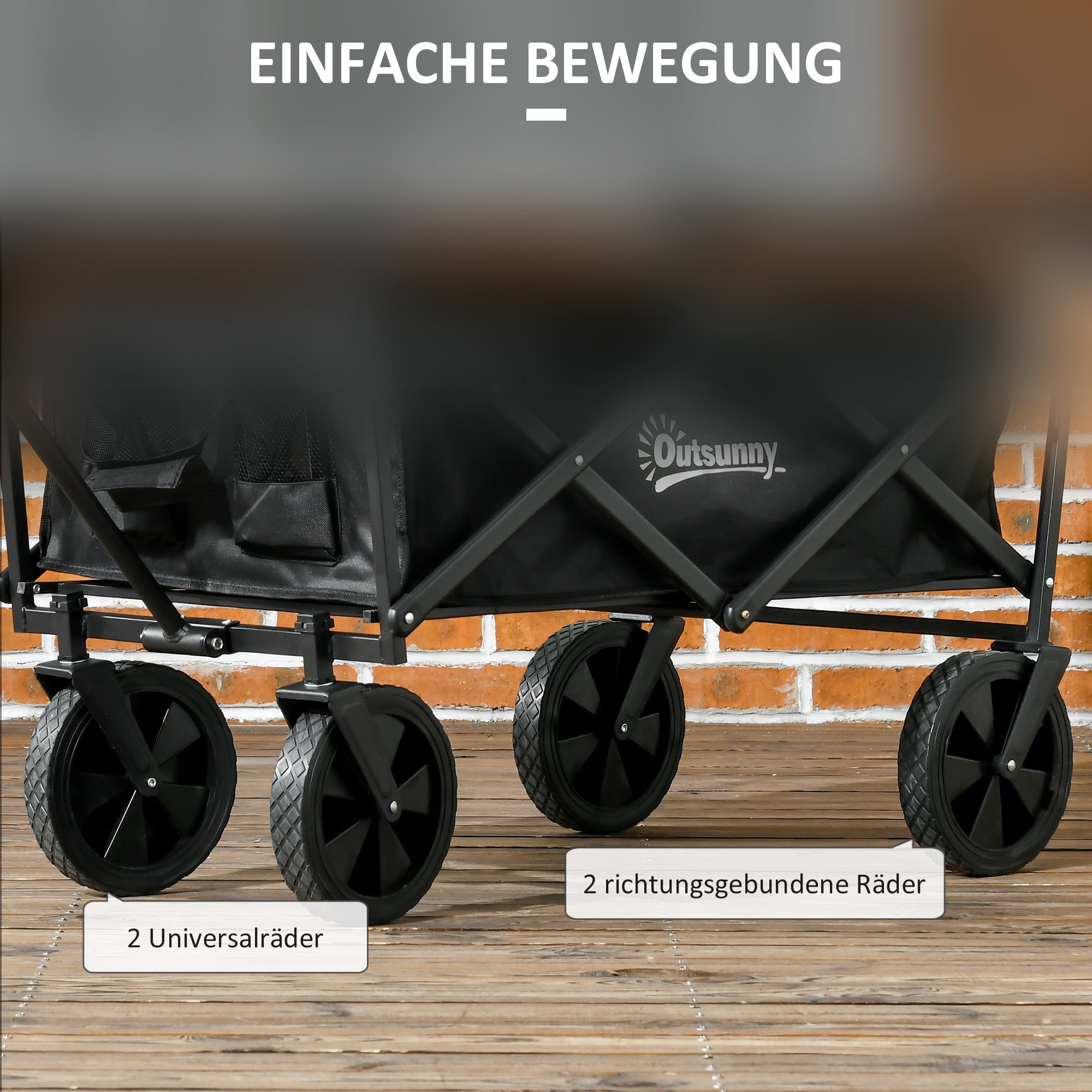 Folding Wagon with Sun Canopy, Handle, Carry Bag, up to 100 kg Load Capacity, Oxford, Black