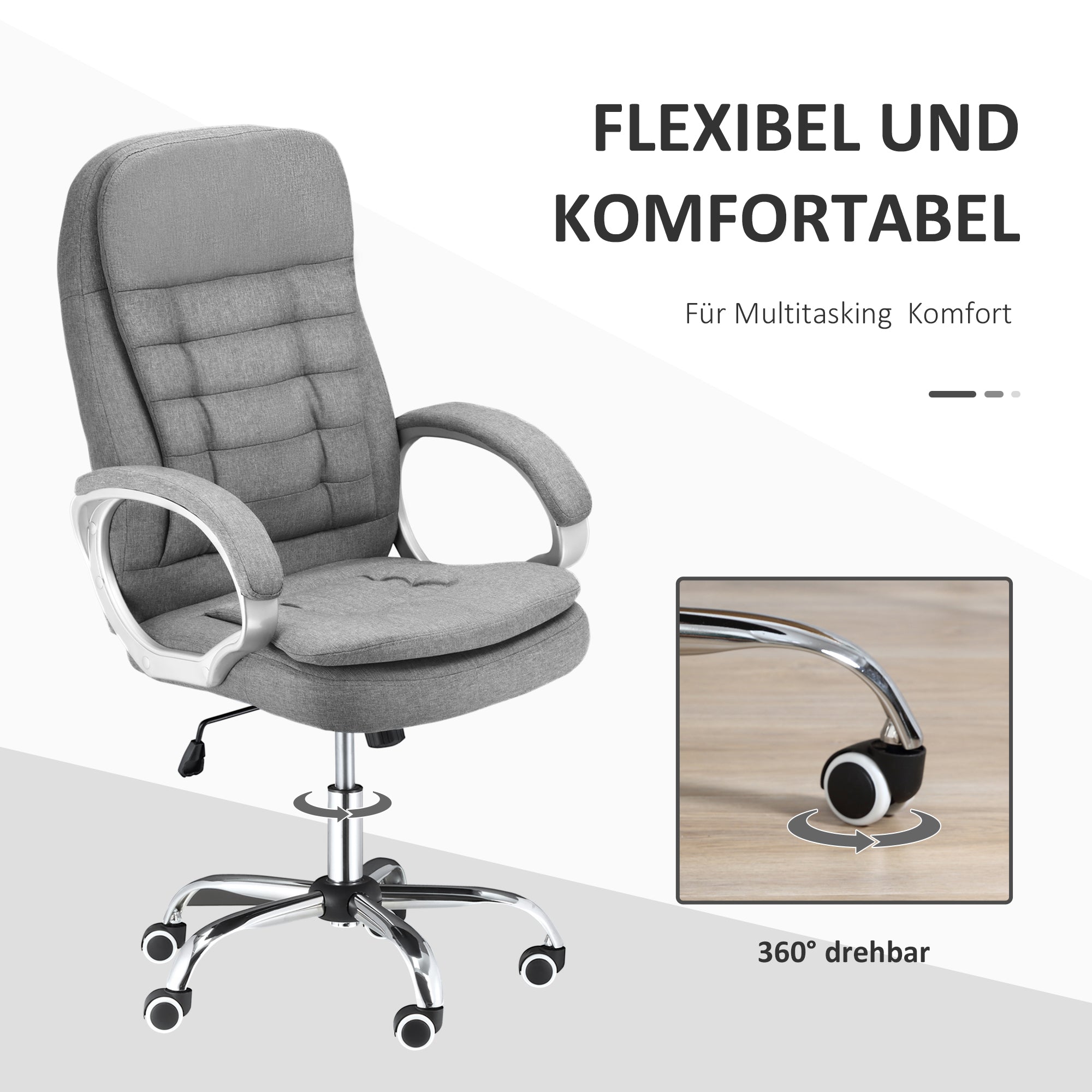 Office Chair Work Chair Desk Chair Swivel Chair 360° Ergonomic Rocking Function Height Adjustable Grey Linen 64 x 75 x 111-121 cm