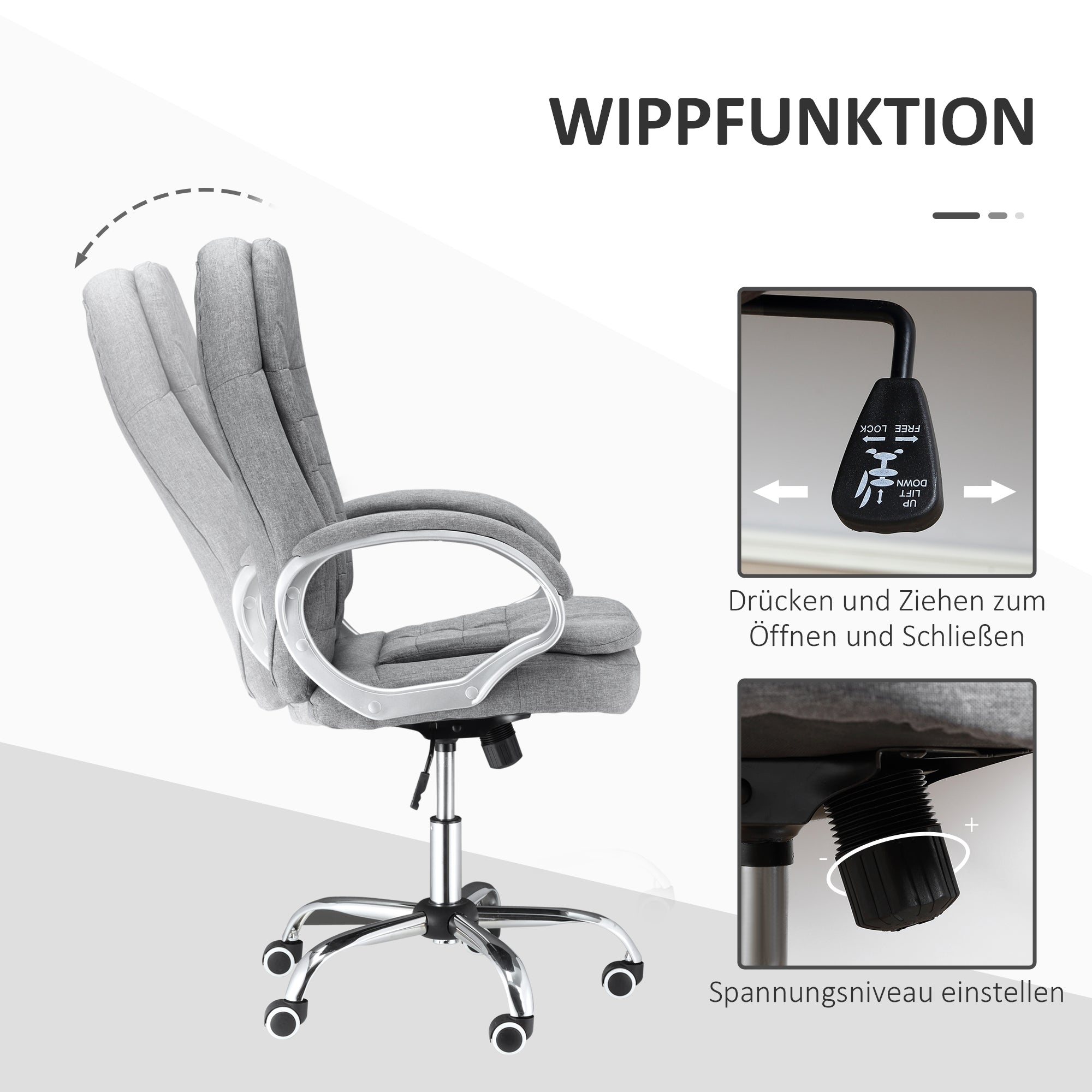 Office Chair Work Chair Desk Chair Swivel Chair 360° Ergonomic Rocking Function Height Adjustable Grey Linen 64 x 75 x 111-121 cm