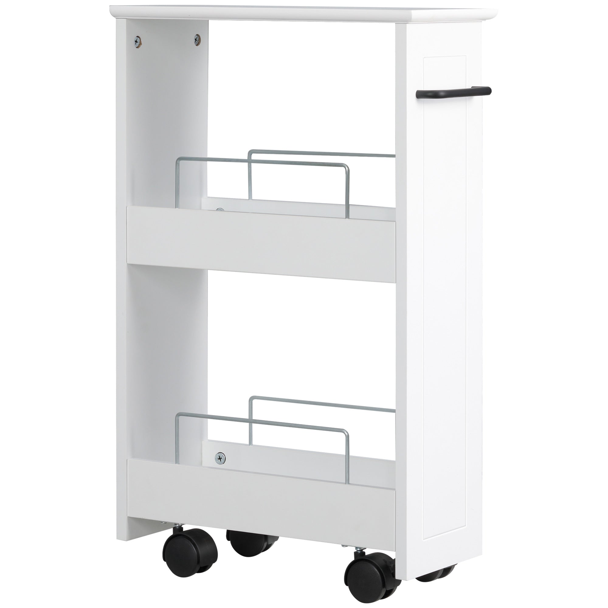 Space-Saving Kitchen Cart, Design Bathroom Cart, Multipurpose, Space-Saving, MDF Wood Shelf, Swivel Wheels and Handle, 42.5x20.3x66.7cm, White