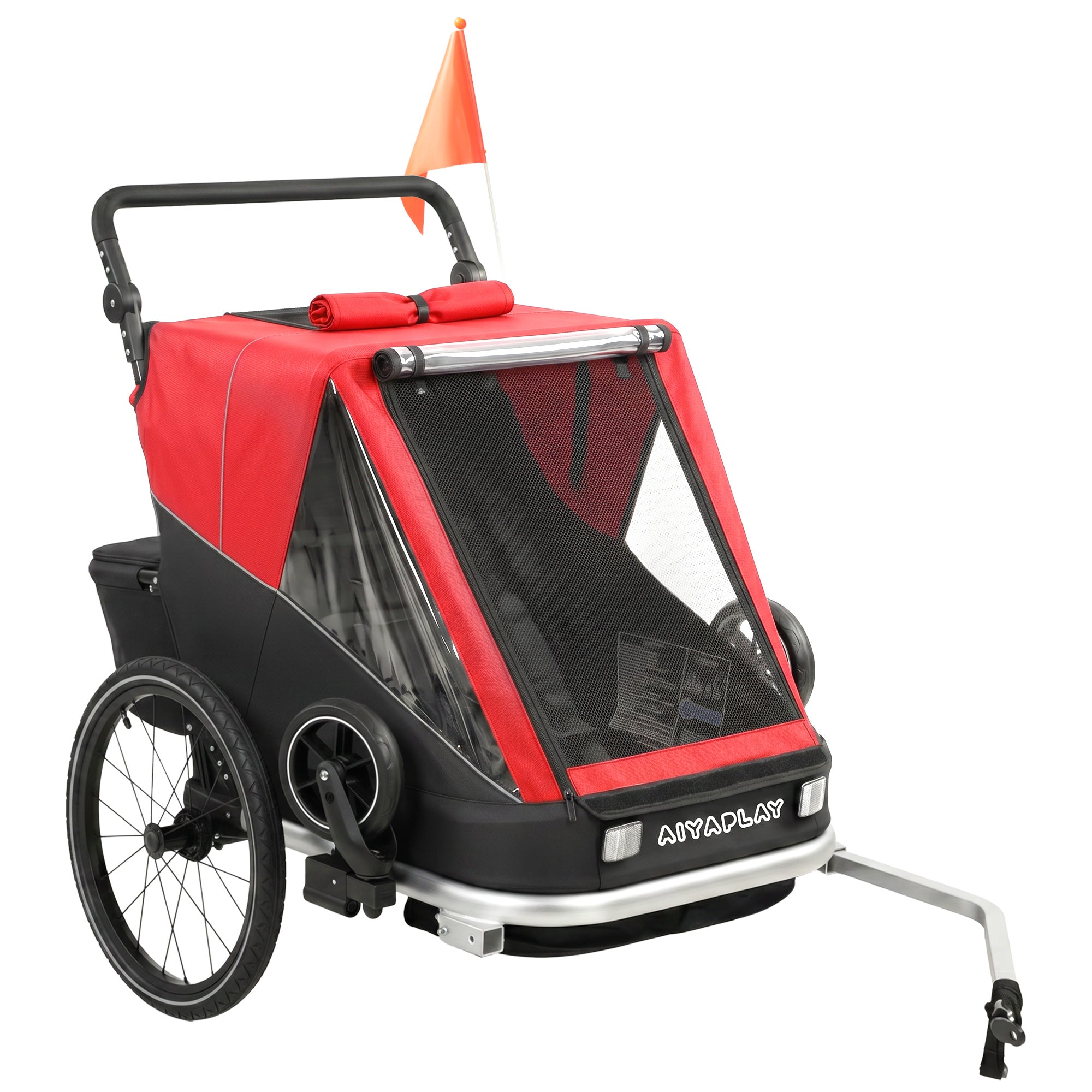 2-in-1 Bike Trailer & Stroller, 2-Seater Foldable Child Bike Trailer with 5-Point Harness and Safety Flag — for Children from 12 Months, Max 18 kg (39.7 lb)