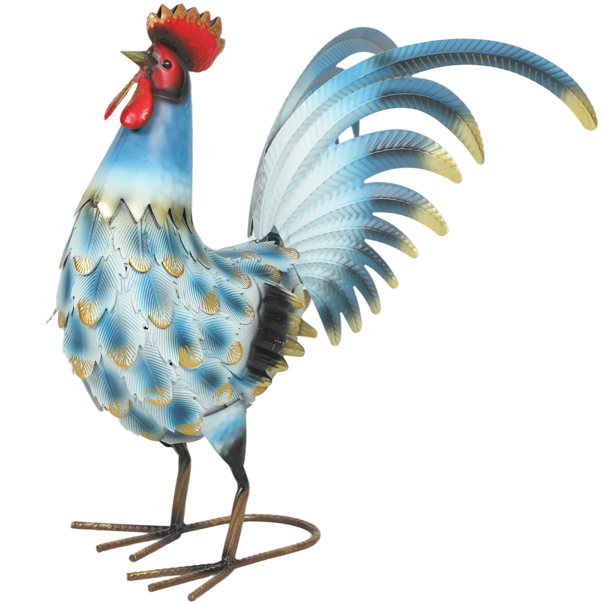Rooster Garden Statue, Metal Rooster Sculpture with Ground Anchors, Standing Rooster for Patio and Lawn, 44 x 18 x 41 cm (17.3 x 7.1 x 16.1 in), Multicolor