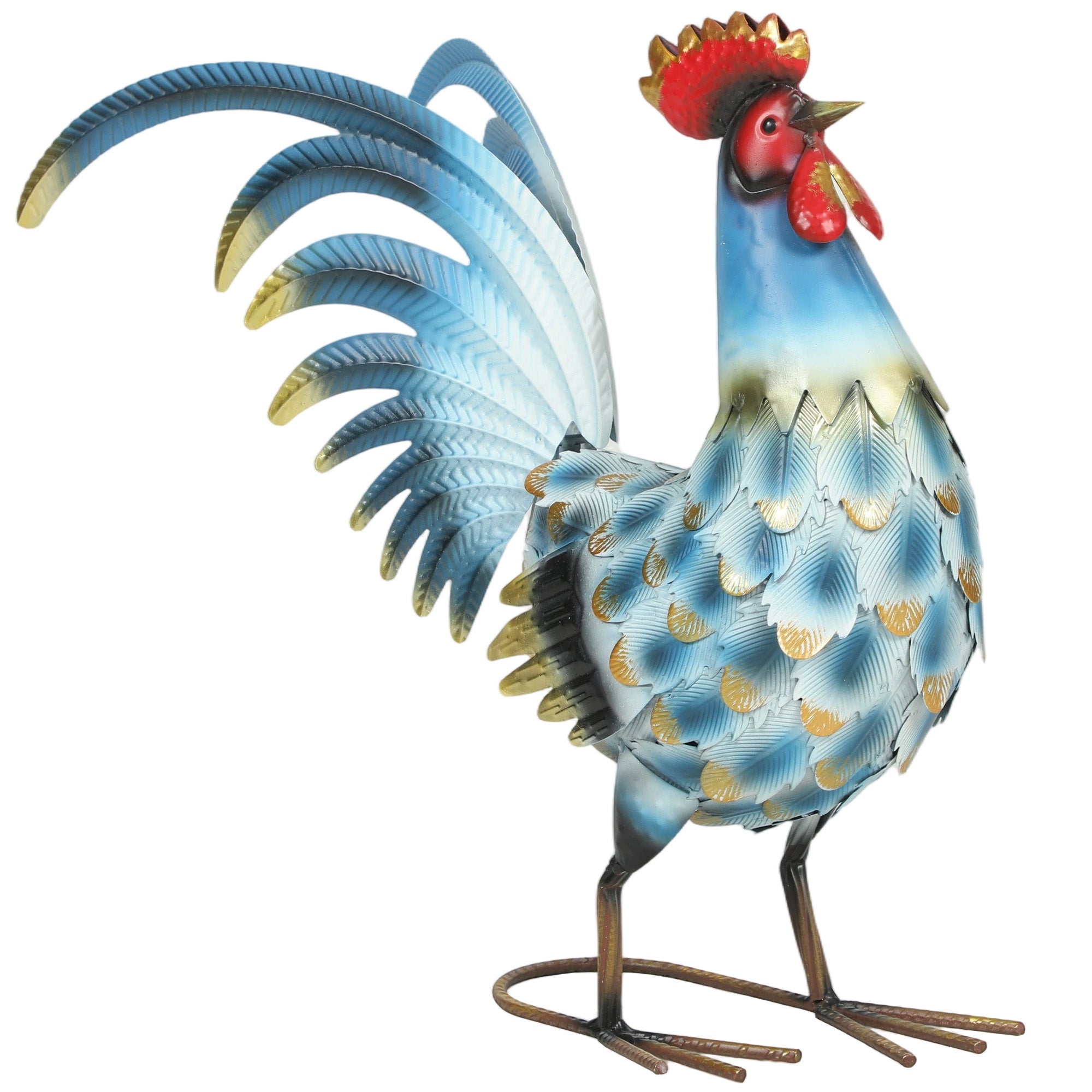 Rooster Garden Statue, Metal Rooster Sculpture with Ground Anchors, Standing Rooster for Patio and Lawn, 44 x 18 x 41 cm (17.3 x 7.1 x 16.1 in), Multicolor