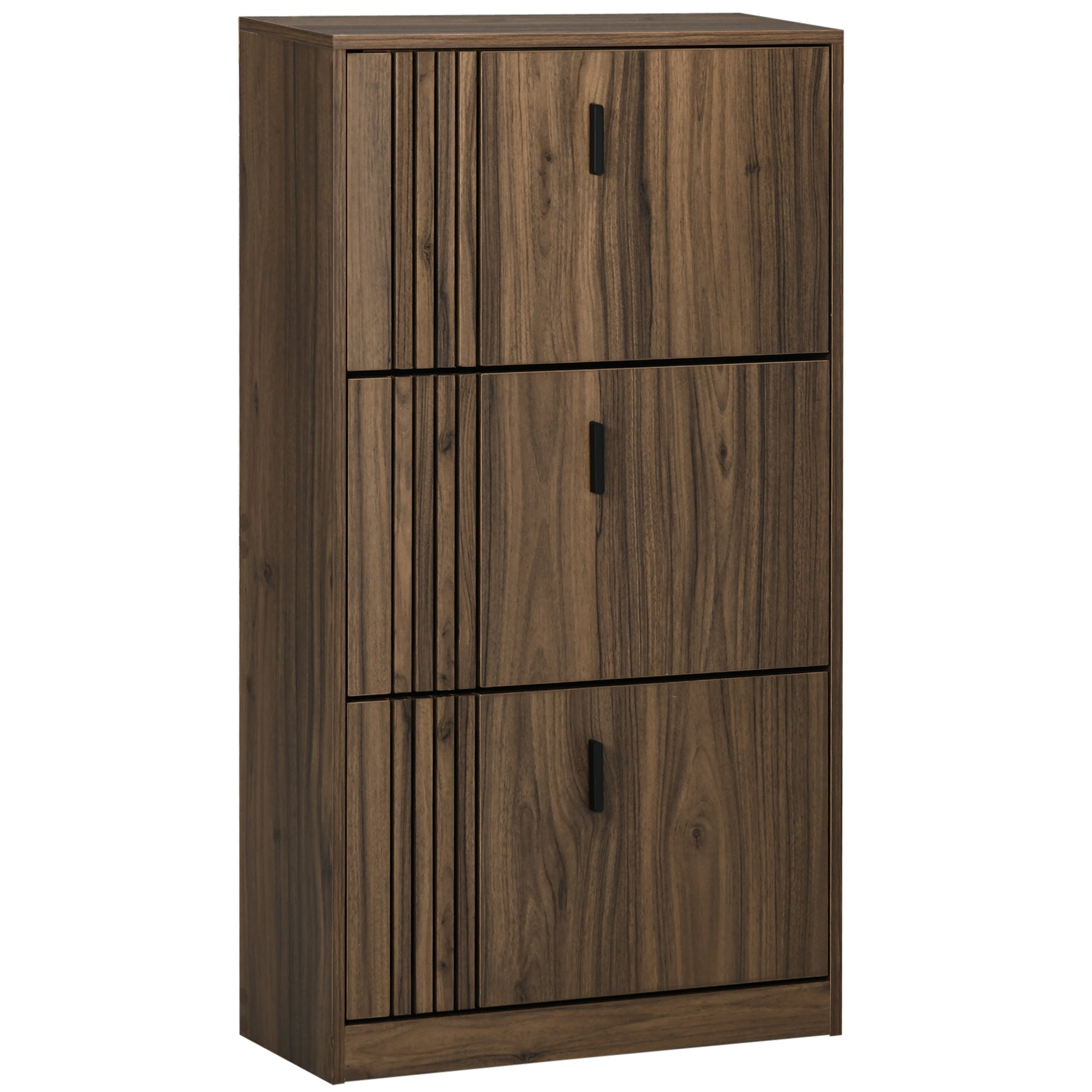 3-Flap Shoe Cabinet, 18 Pairs, Shoe Cabinet 3 Compartments, Large Capacity for Entryway, Hallway, Living Room, 63 x 24 x 117 cm, Dark Walnut