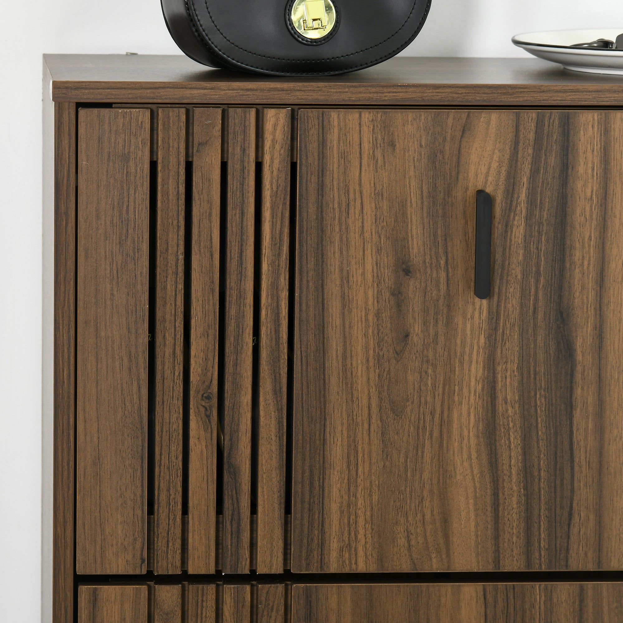 3-Flap Shoe Cabinet, 18 Pairs, Shoe Cabinet 3 Compartments, Large Capacity for Entryway, Hallway, Living Room, 63 x 24 x 117 cm, Dark Walnut