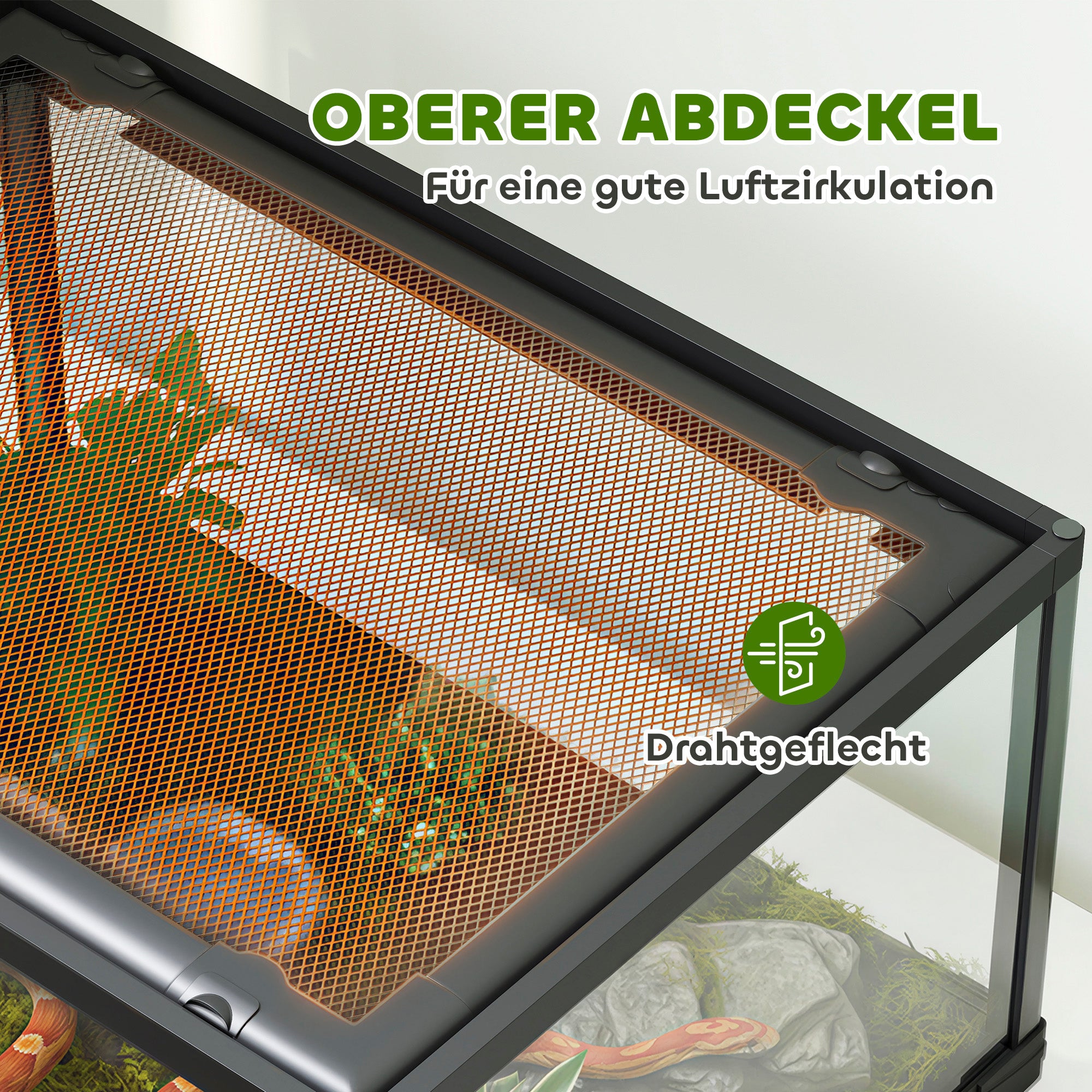 Glass Reptile Terrarium, Escape-Proof Sliding Door with Dual Lock, Black – 60 x 45 x 32 cm (86.3 L)