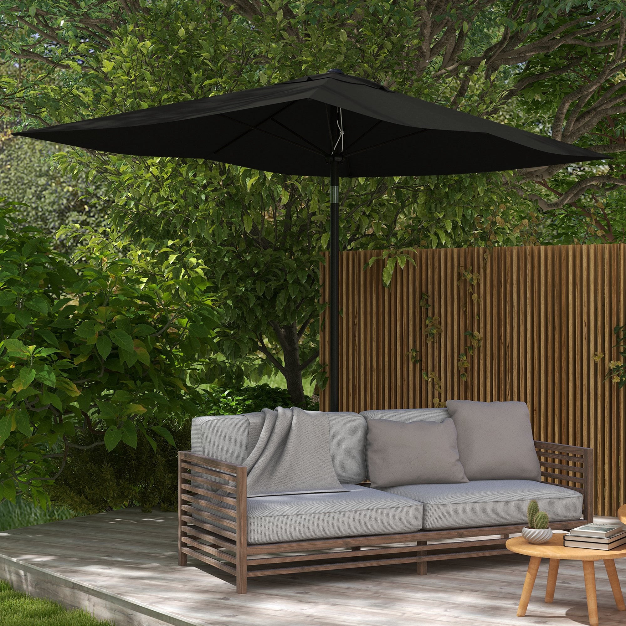Garden Parasol Straight Rectangular Tilted Parasol 2 x 3m with Crank High Density Waterproof Polyester Canvas 180g/m² Black