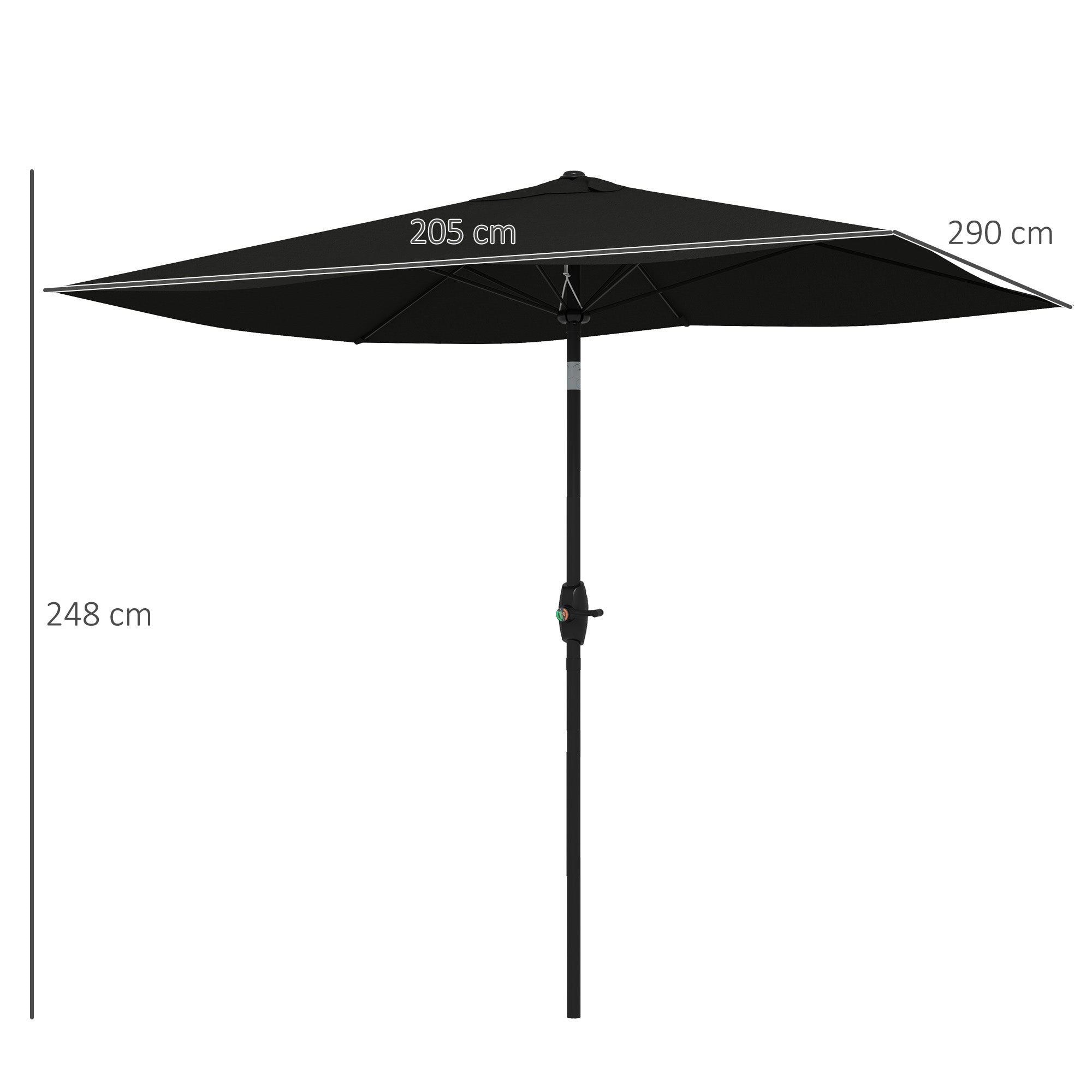 Garden Parasol Straight Rectangular Tilted Parasol 2 x 3m with Crank High Density Waterproof Polyester Canvas 180g/m² Black