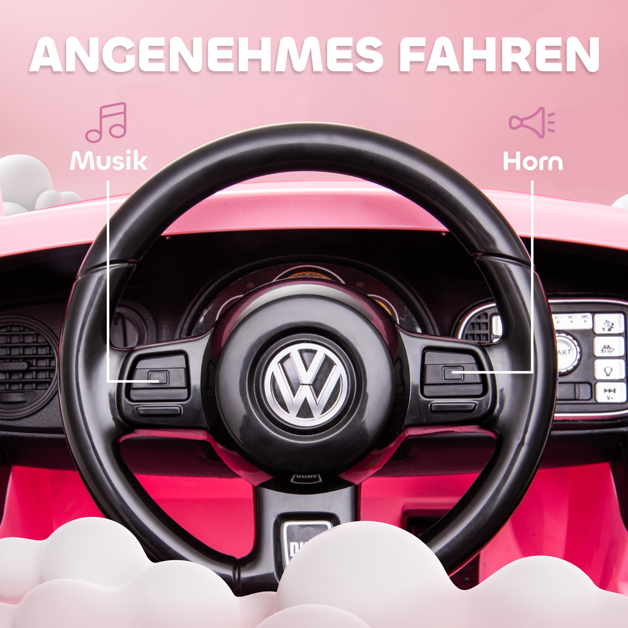 Kids Electric Car 12V Volkswagen Beetle Kids Car with 2.4G Remote Control, Music, Horn, Electric Vehicle with LED Lights, USB/MP3 Connection, 3-5 km/h, for Kids 3-5 Years, Pink