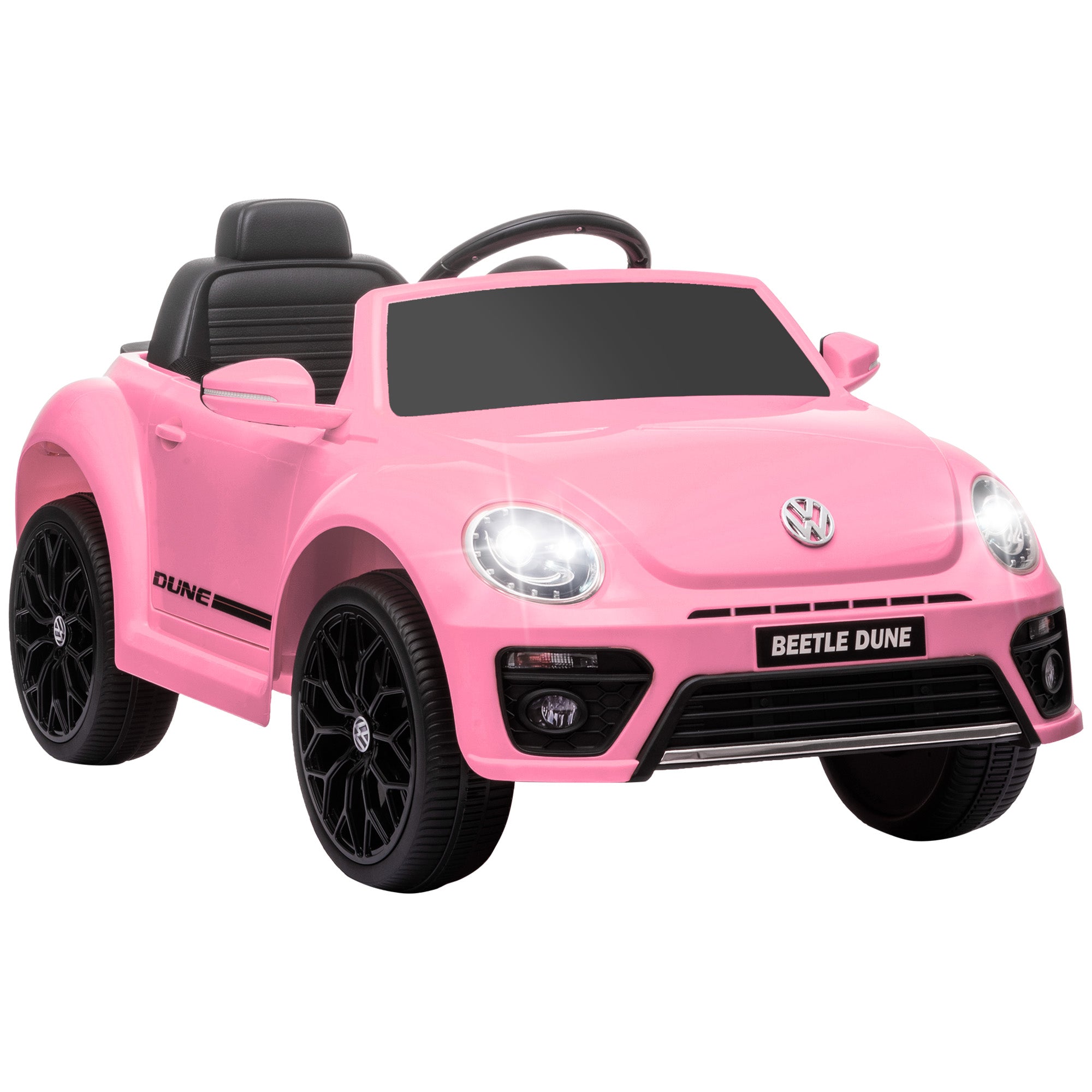 Kids Electric Car 12V Volkswagen Beetle Kids Car with 2.4G Remote Control, Music, Horn, Electric Vehicle with LED Lights, USB/MP3 Connection, 3-5 km/h, for Kids 3-5 Years, Pink
