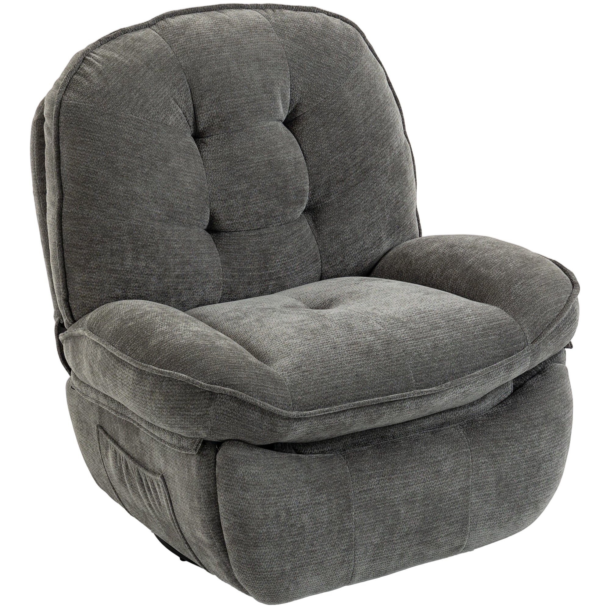 Relax Recliner, 360° Swivel & Rocking Chair, Manual Chenille Armchair with Wide Seat, High Back, Footrest & Side Pockets, Light Gray